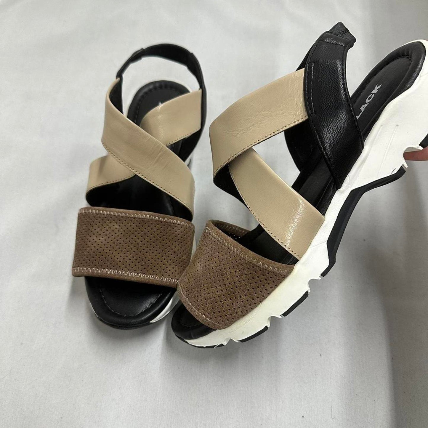 Designer Cross Strap Brown Sandals (37)