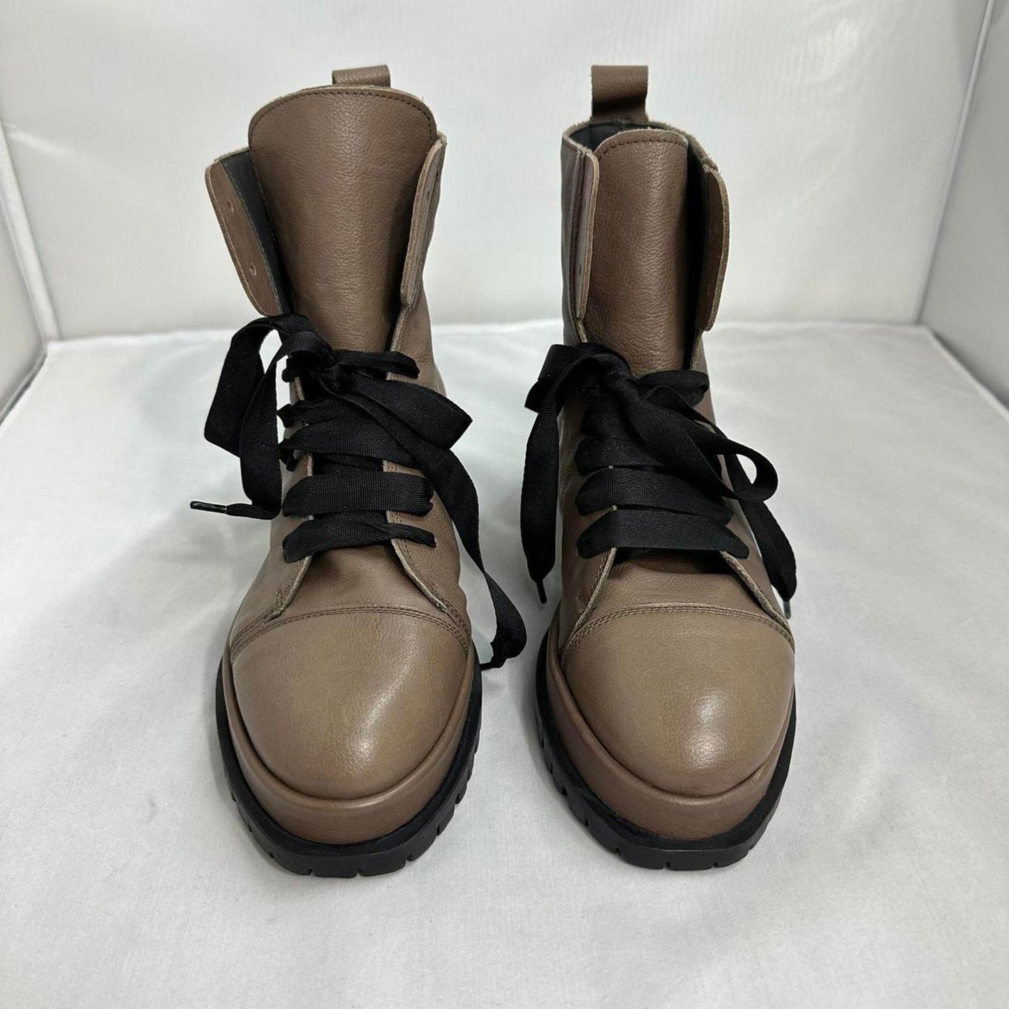 Tan Leather Lace-Up Combat Boots (7)