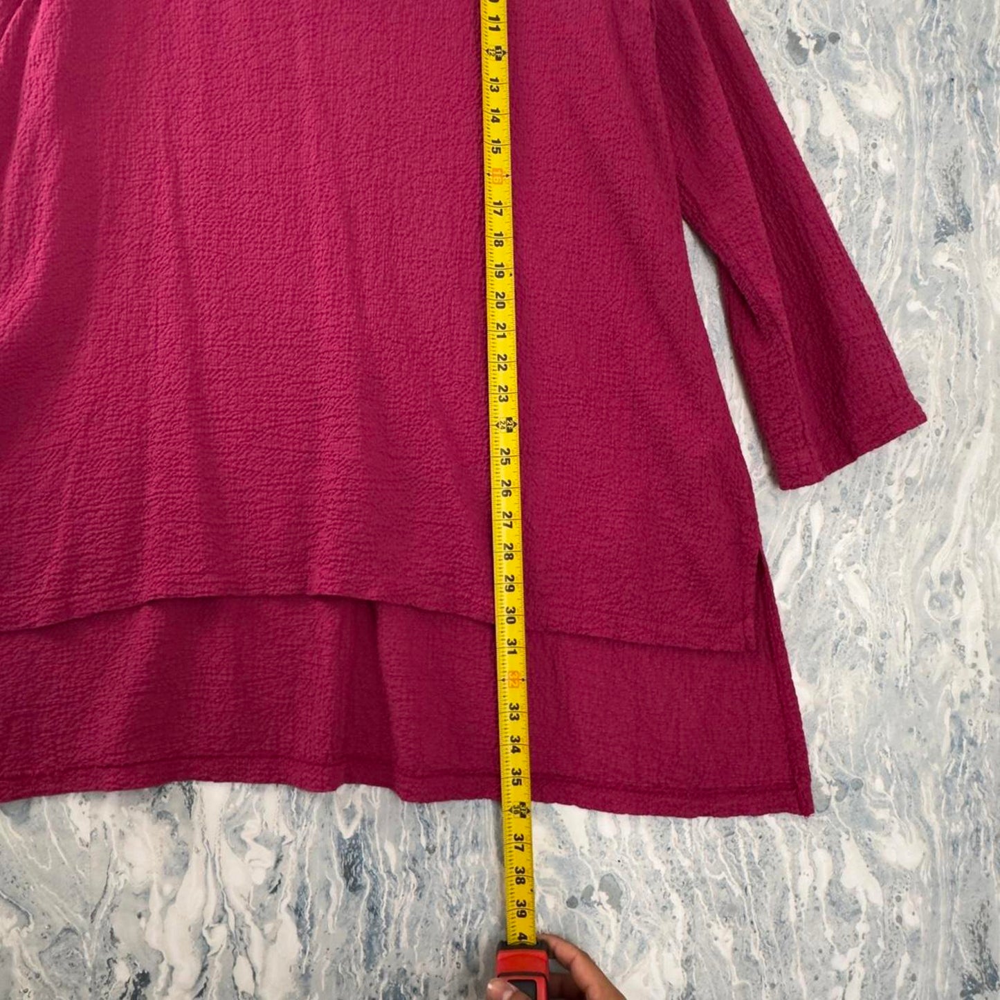Boho Magenta Pink Textured Tunic Long Sleeve Top (M)