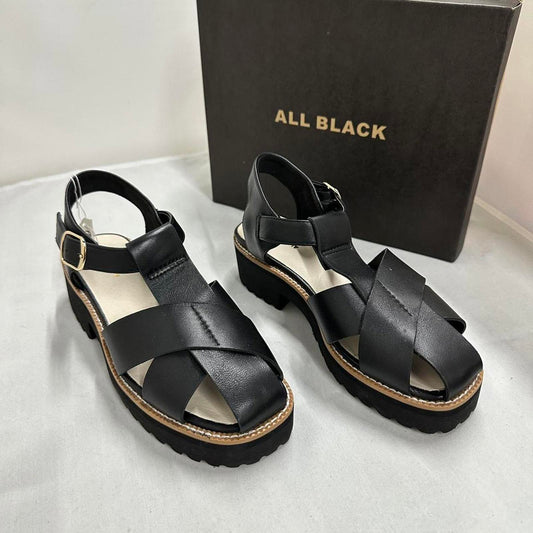 Designer Sleek Black Strappy Platform Sandals (38)