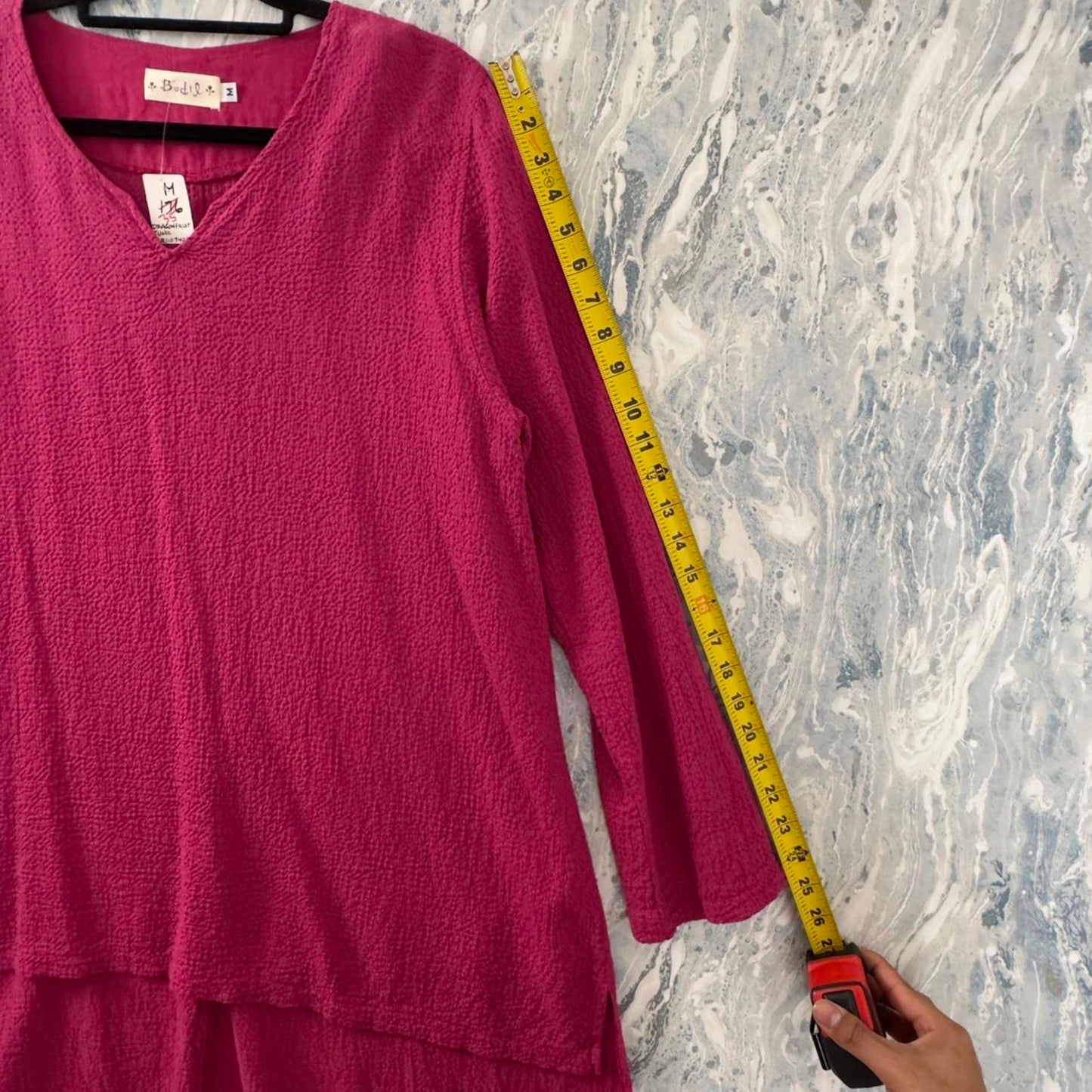 Boho Magenta Pink Textured Tunic Long Sleeve Top (M)