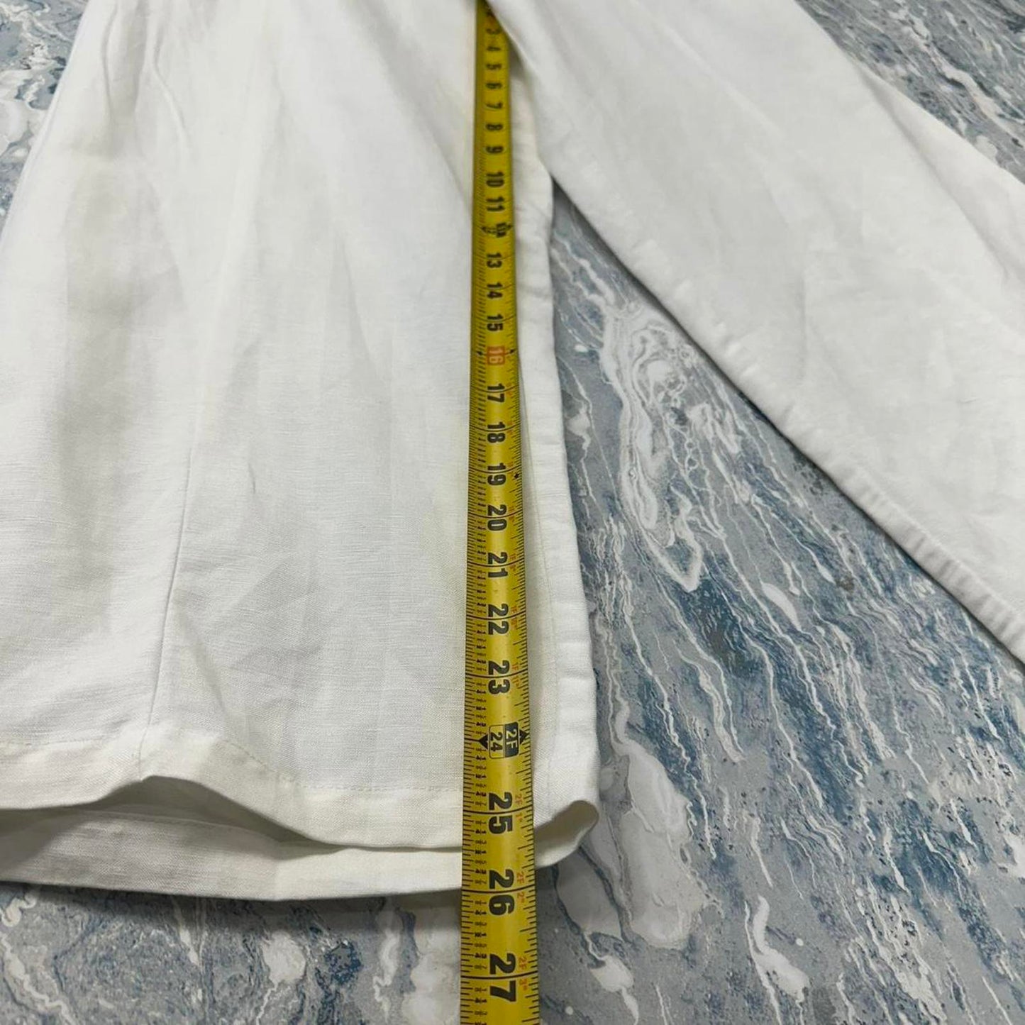 Taravao Designer White Elastic Waist Wide Leg Pants (L)