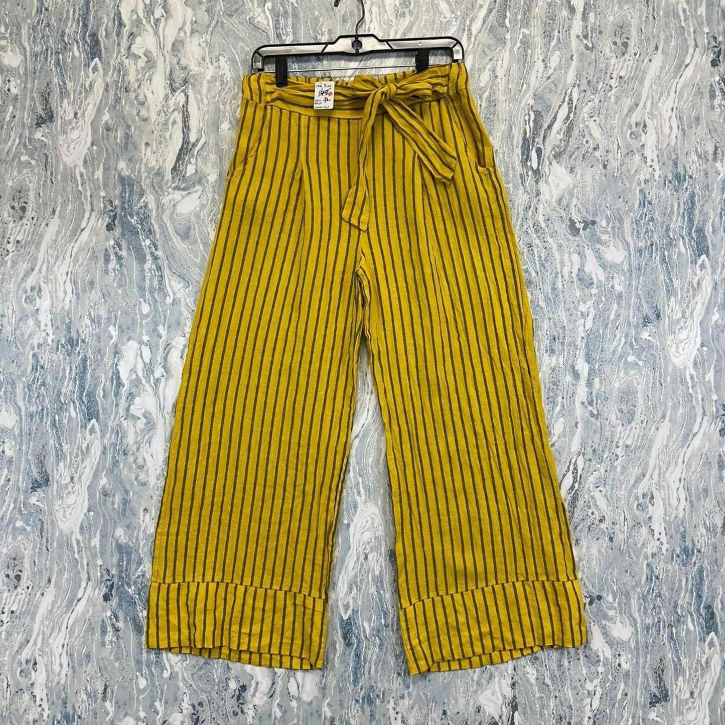 Yellow Striped Wide-Leg Pants (One Size)