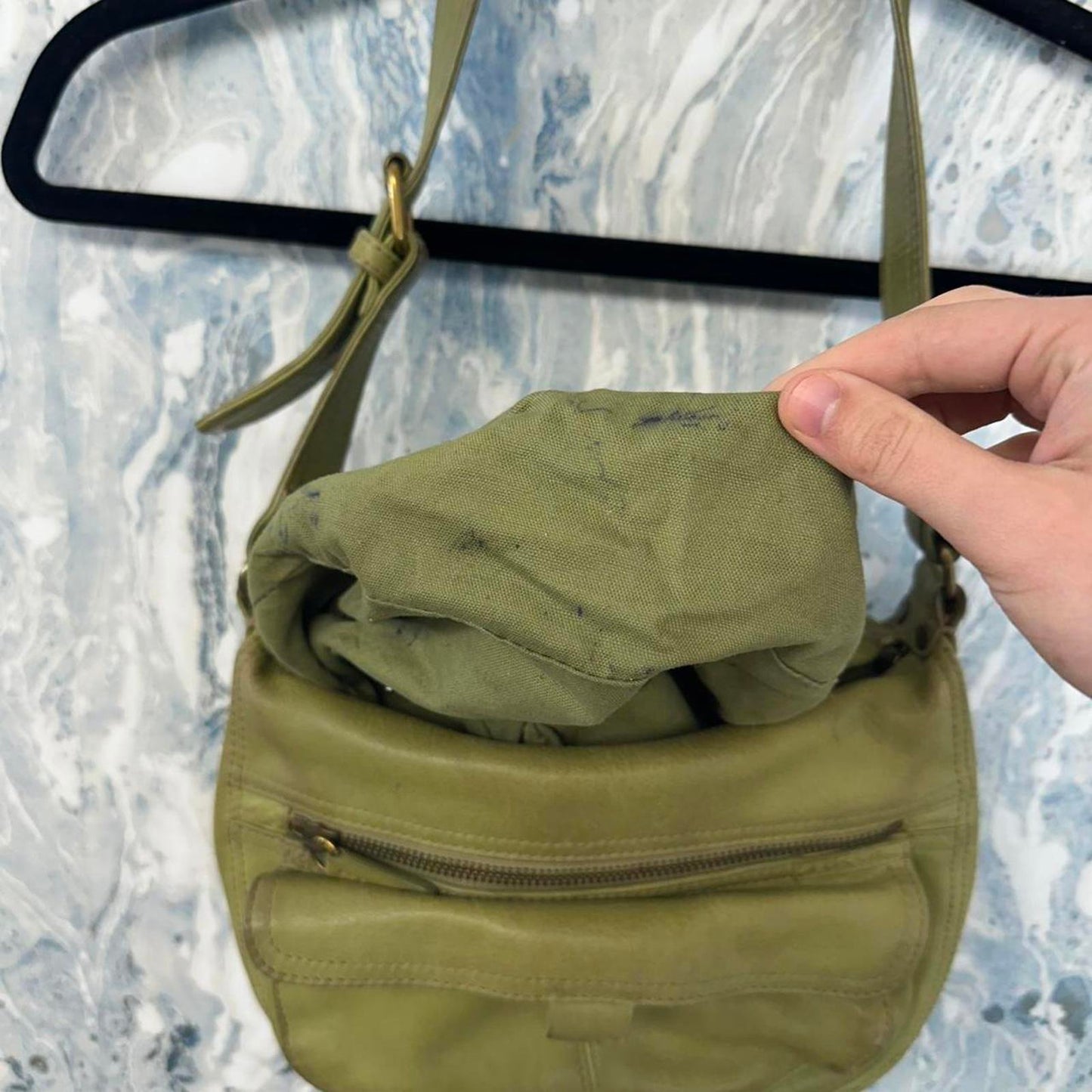 Fossil Leather Olive Green Shoulder Bag