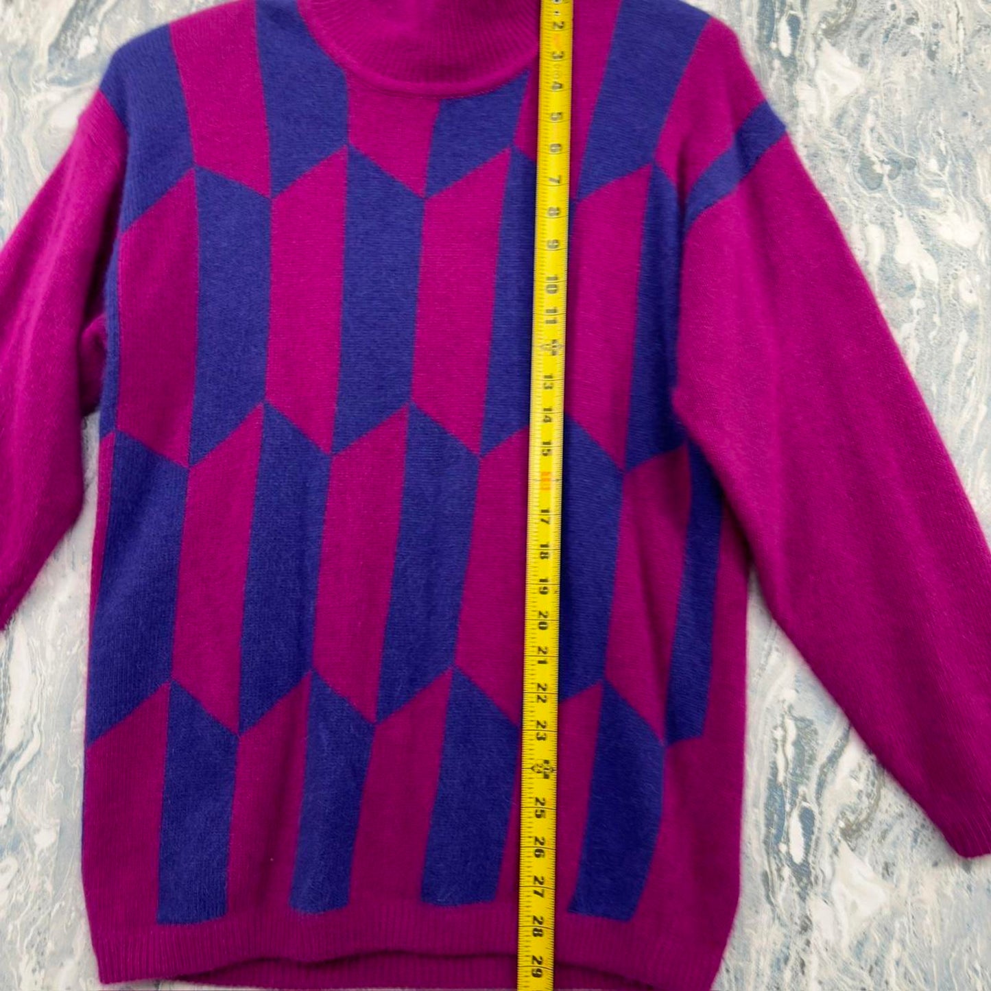 Vintage Wool Pink & Purple Geometric Knit Sweater (M)