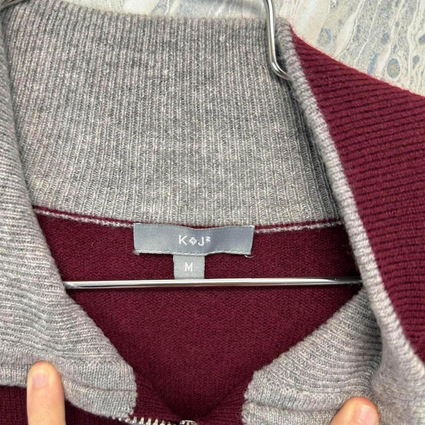 Minimalist Burgundy Quarter Zip Sweater (M)