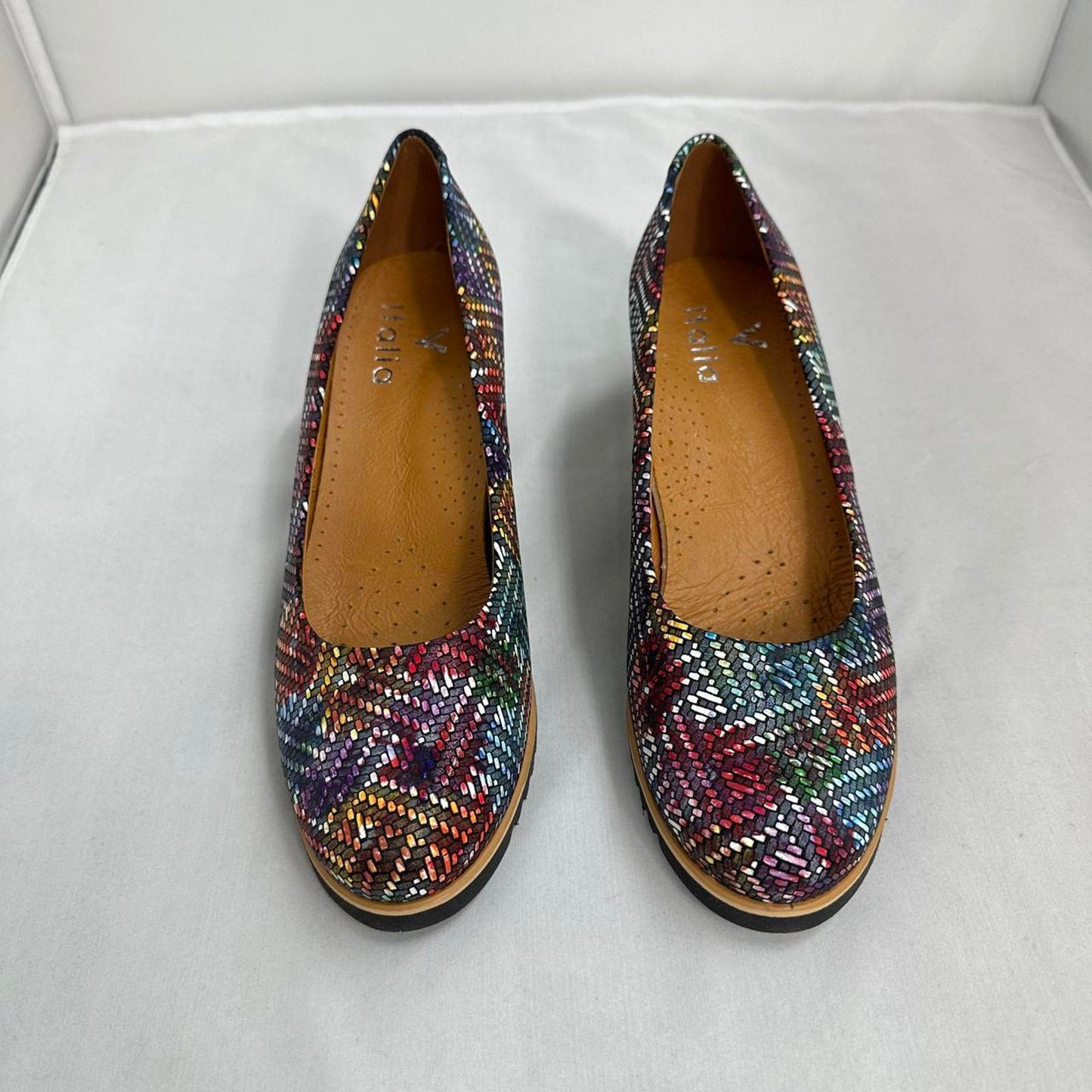 Colorful Woven Pattern Cork Wedge Shoes (9)