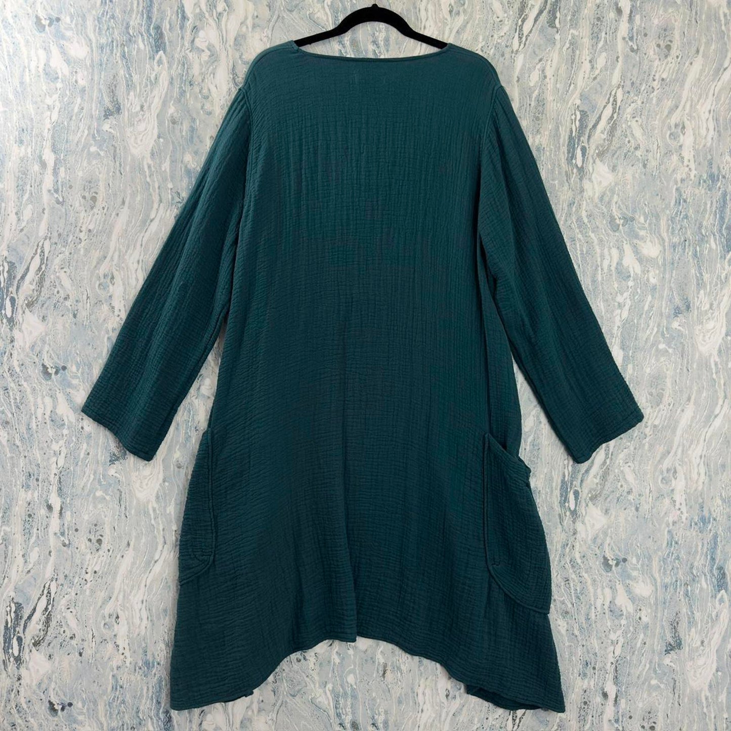 Boho Teal Textured Tunic Dress (M)