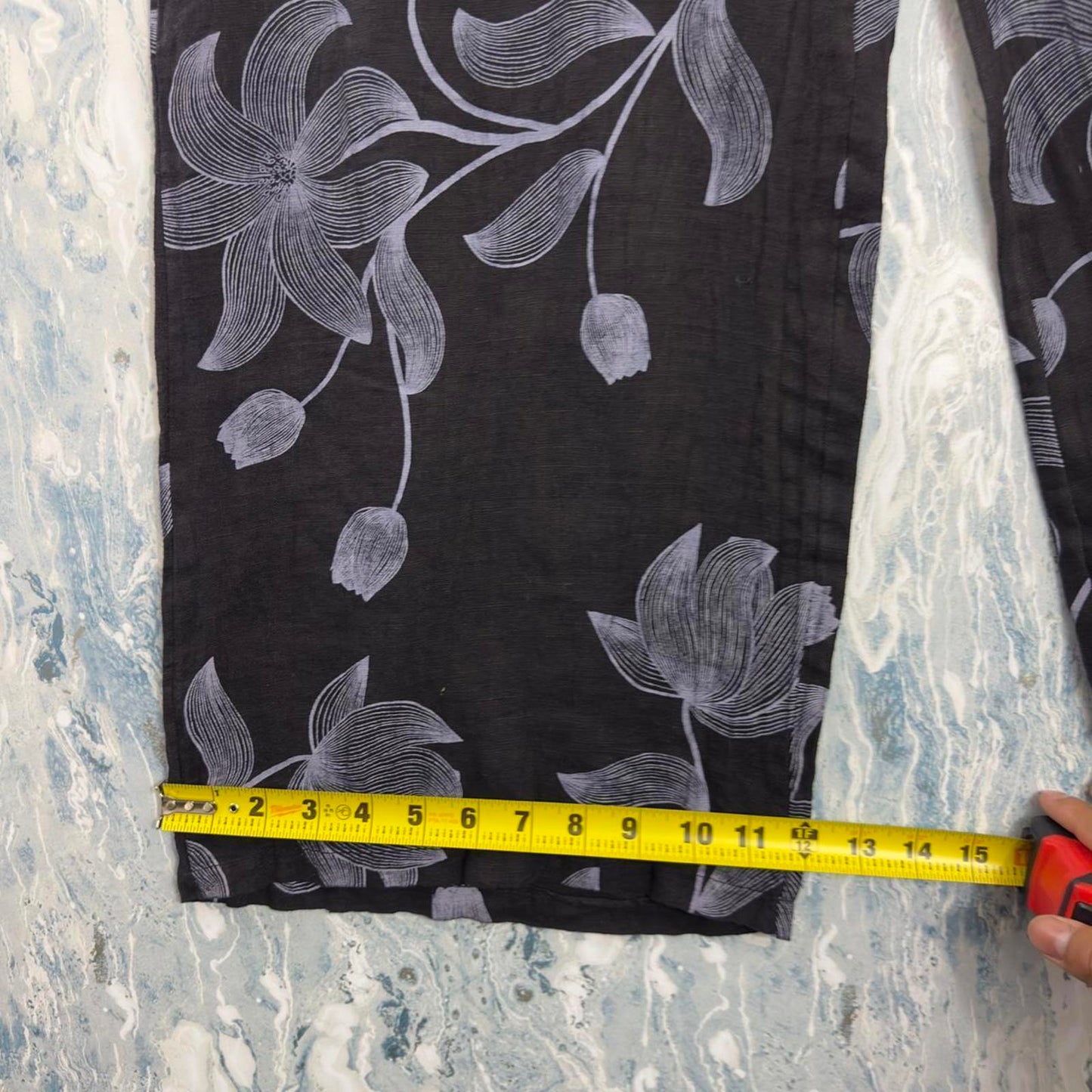 Boho Black Floral Wide-Leg Trousers (S/M)