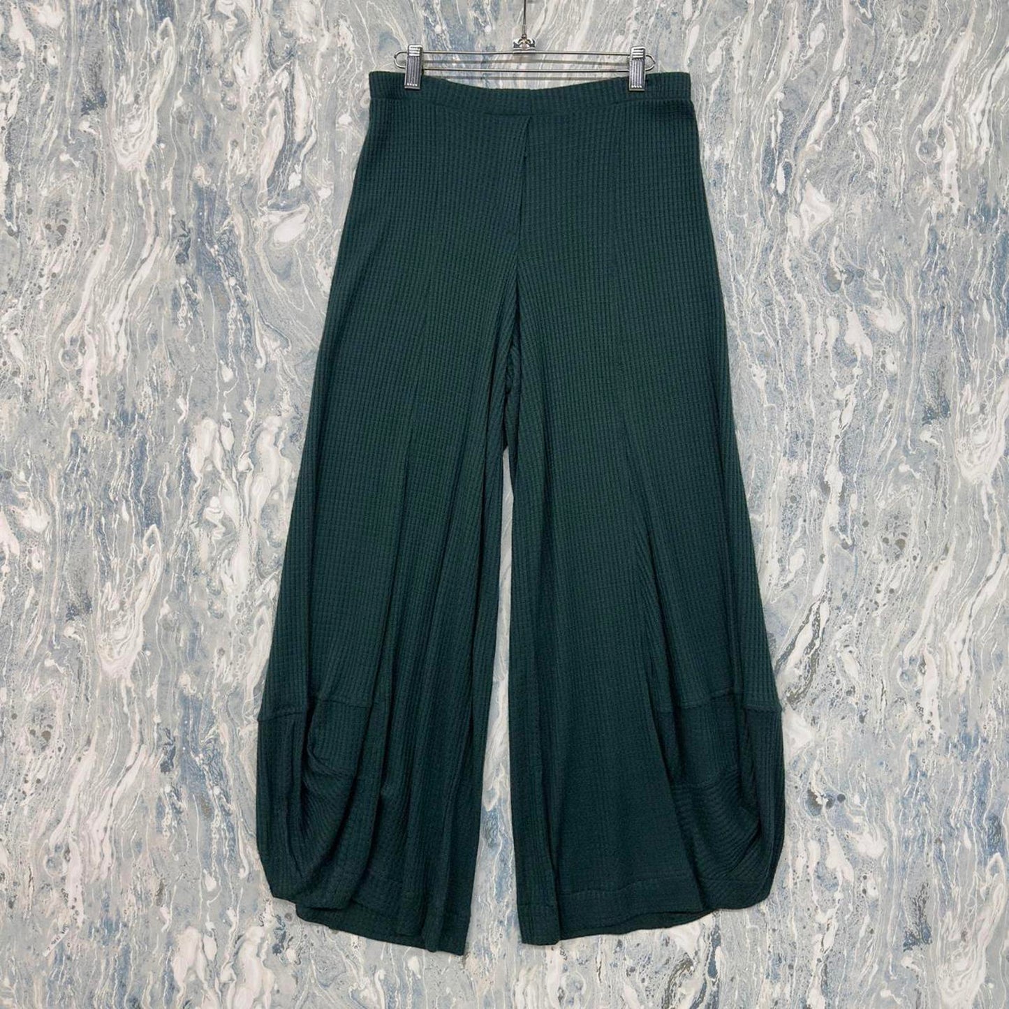 Dark Green Waffle Knit Wide-Leg Pants (2)