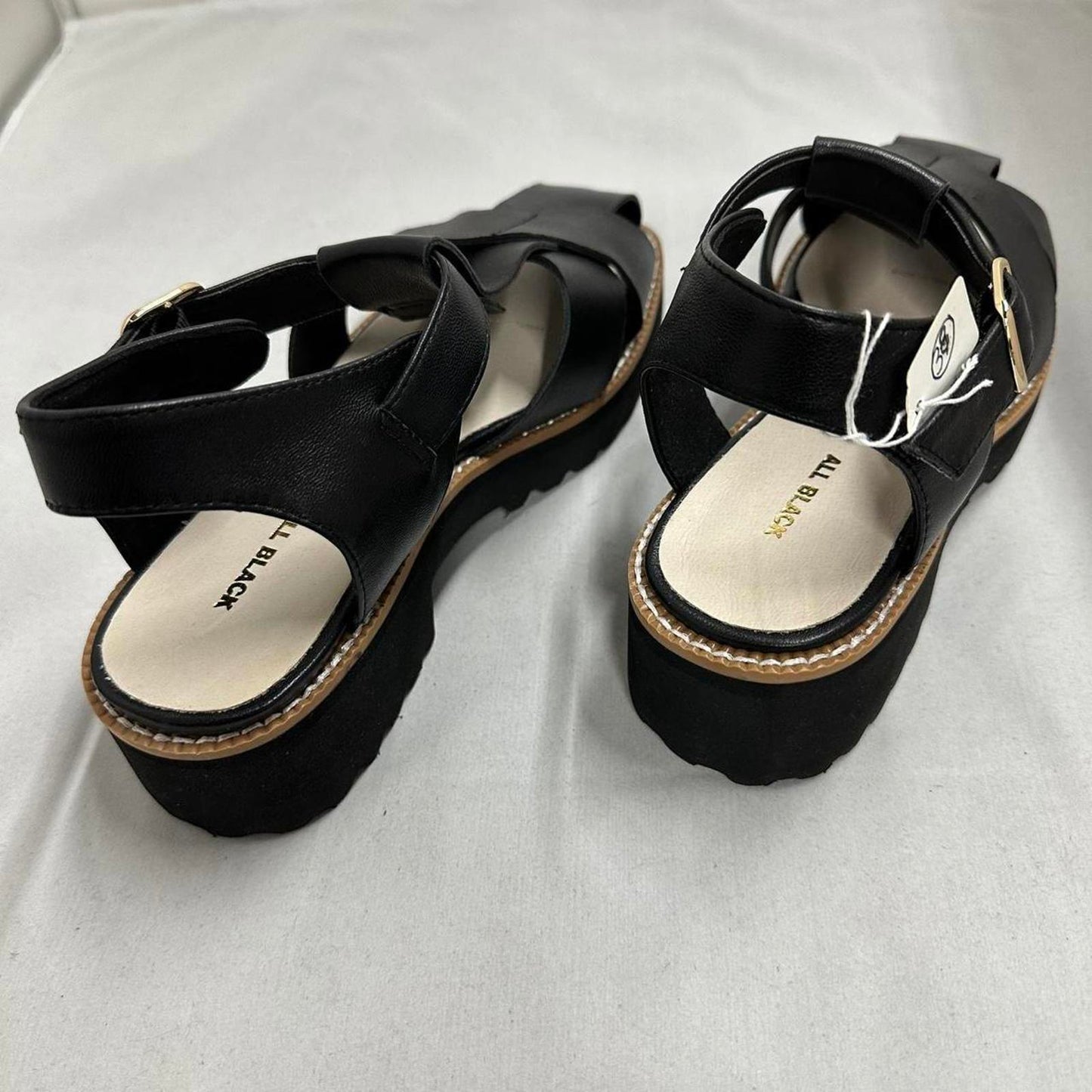 Designer Sleek Black Strappy Platform Sandals (38)