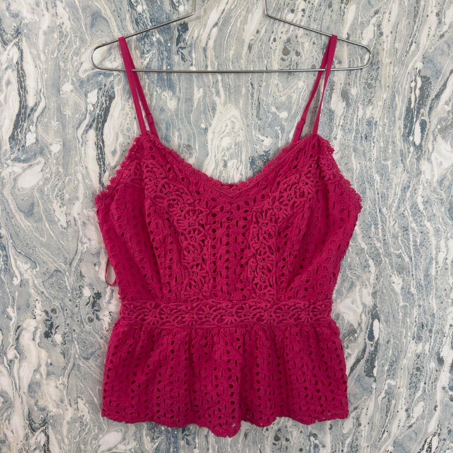 Pink Lace Peplum Camisole Tank Top (S/M)