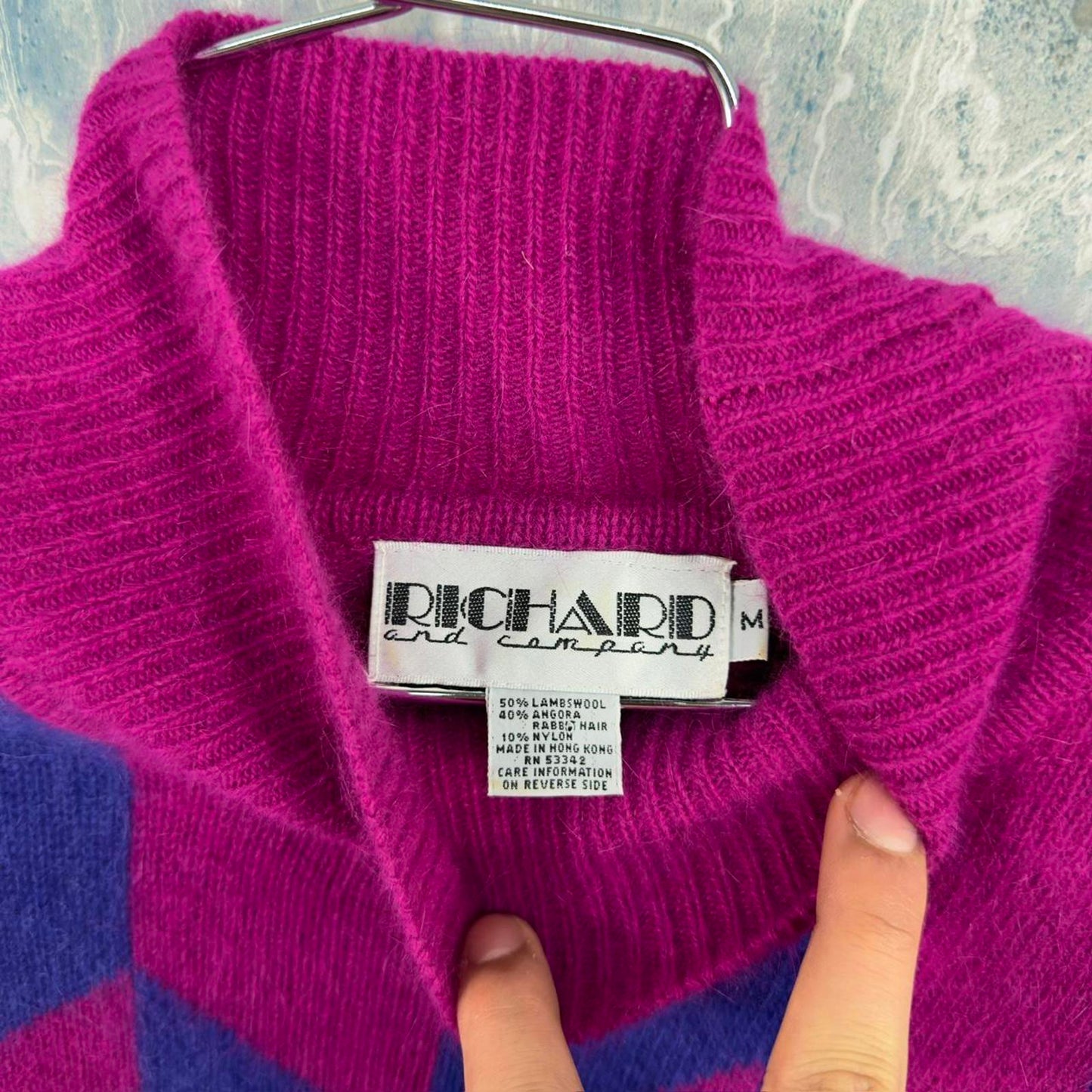 Vintage Wool Pink & Purple Geometric Knit Sweater (M)