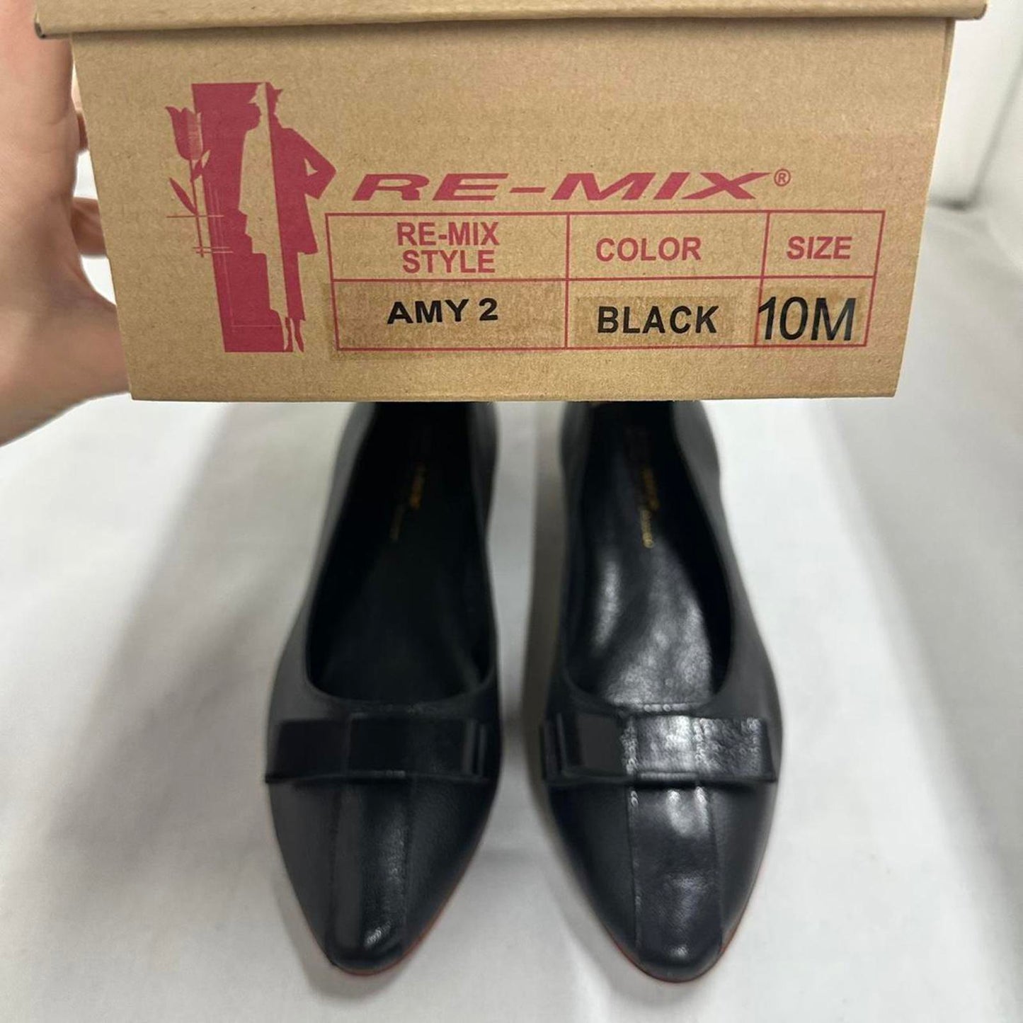 Designer Preppy Black Leather Bow Ballet Flats (10M)