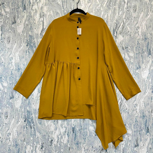 BNWT Yellow Asymmetric Button-Up Long Sleeve Shirt Jacket (2)