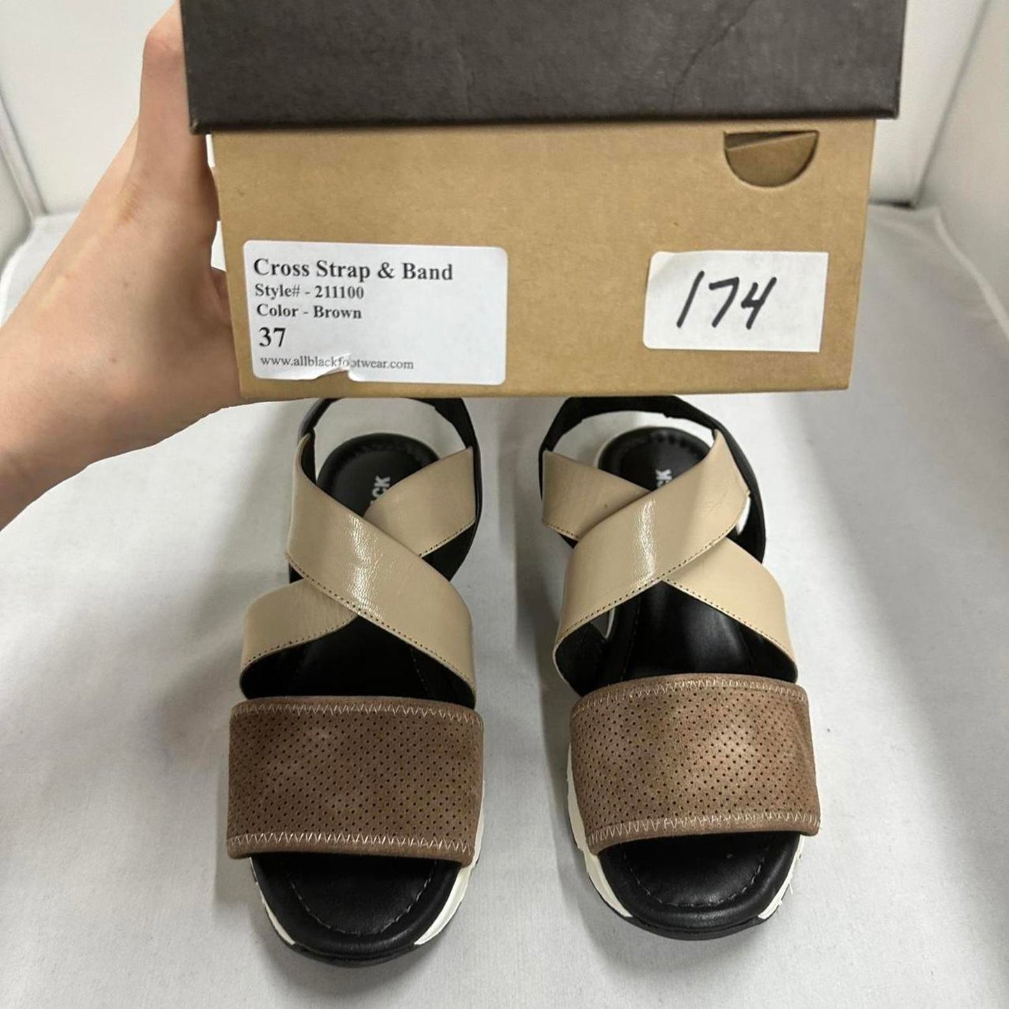 Designer Cross Strap Brown Sandals (37)