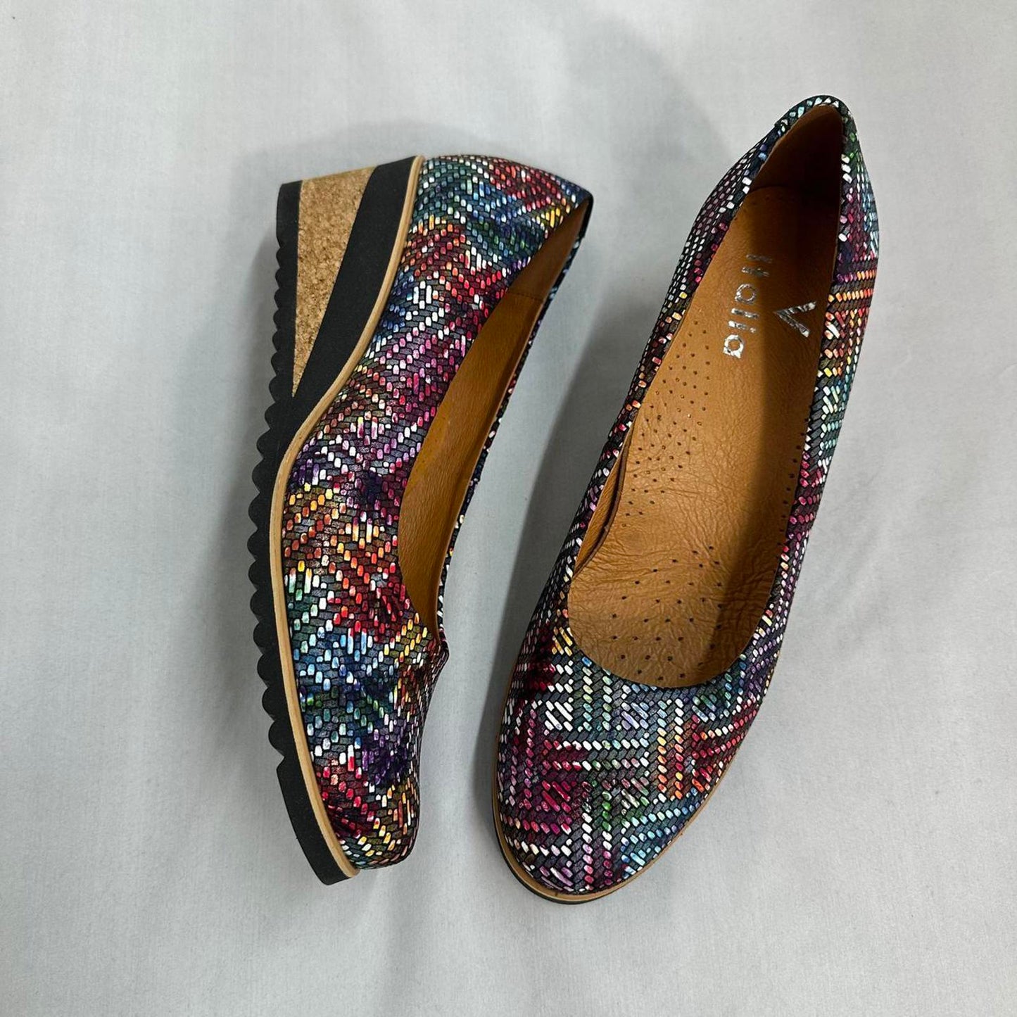 Colorful Woven Pattern Cork Wedge Shoes (9)