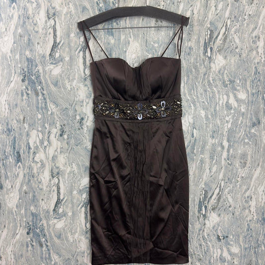 Marc Bouwer Brown Satin Silk Beaded Strapless Mididress (2)