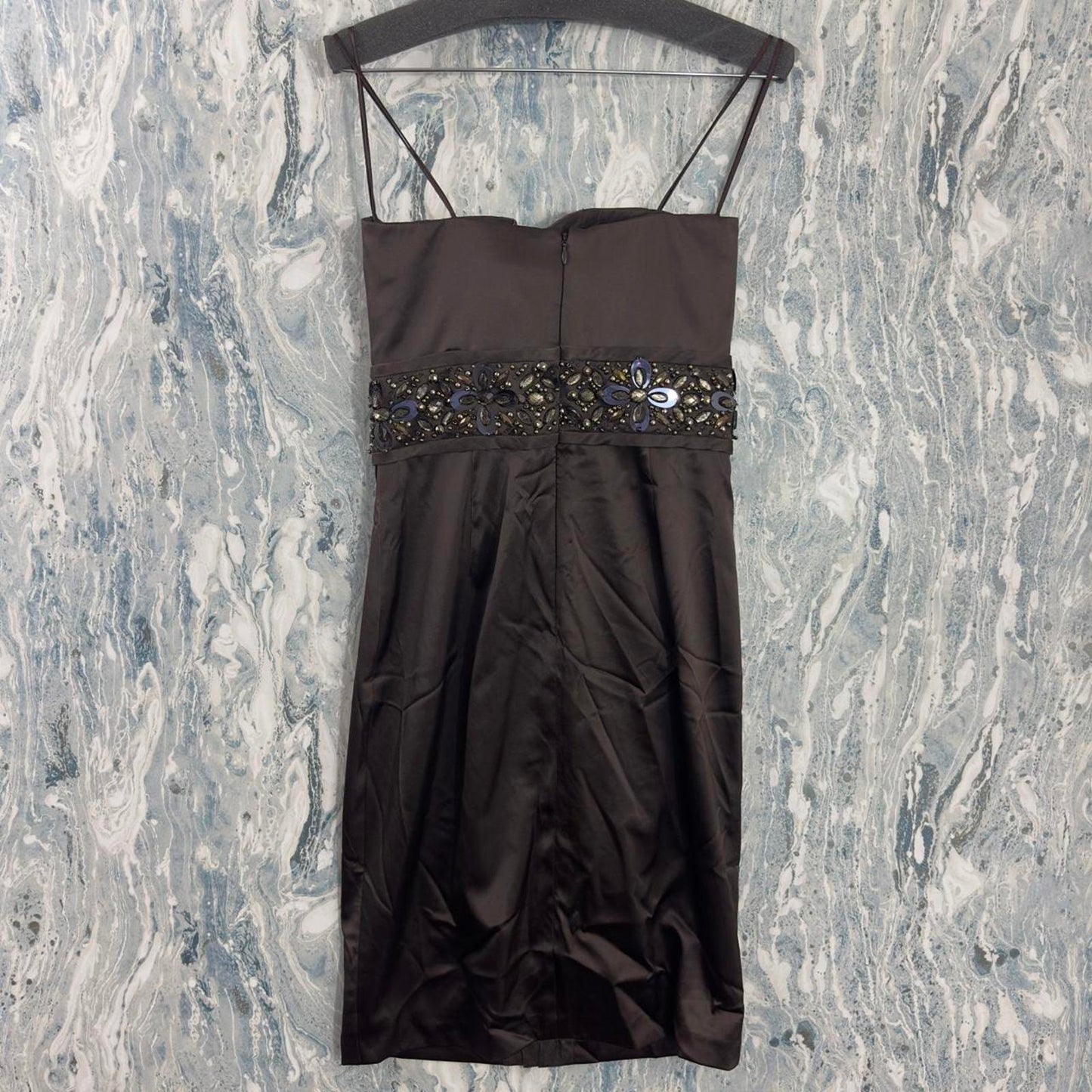 Marc Bouwer Brown Satin Silk Beaded Strapless Mididress (2)