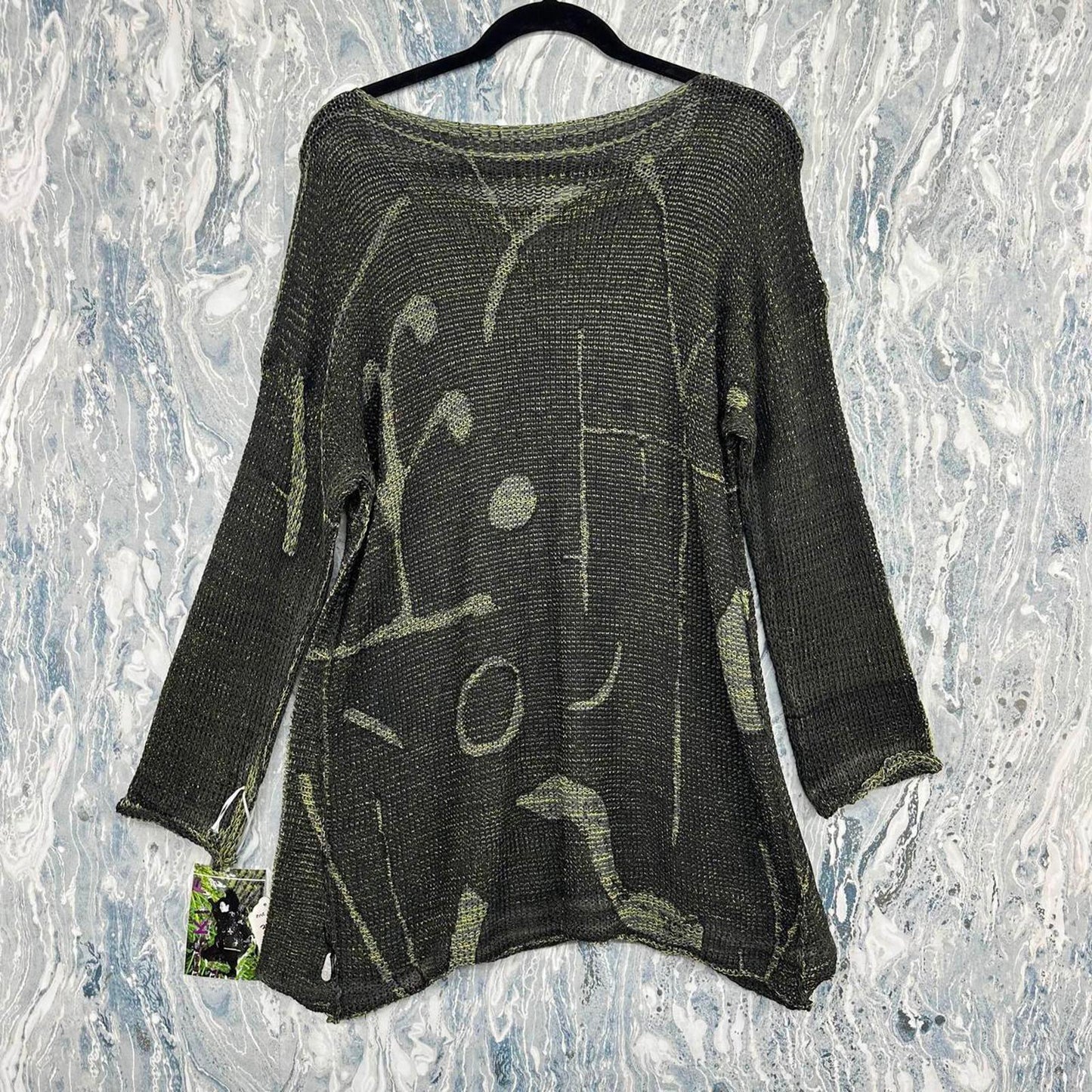 Dark Green Abstract Knit Sweater (One Size)