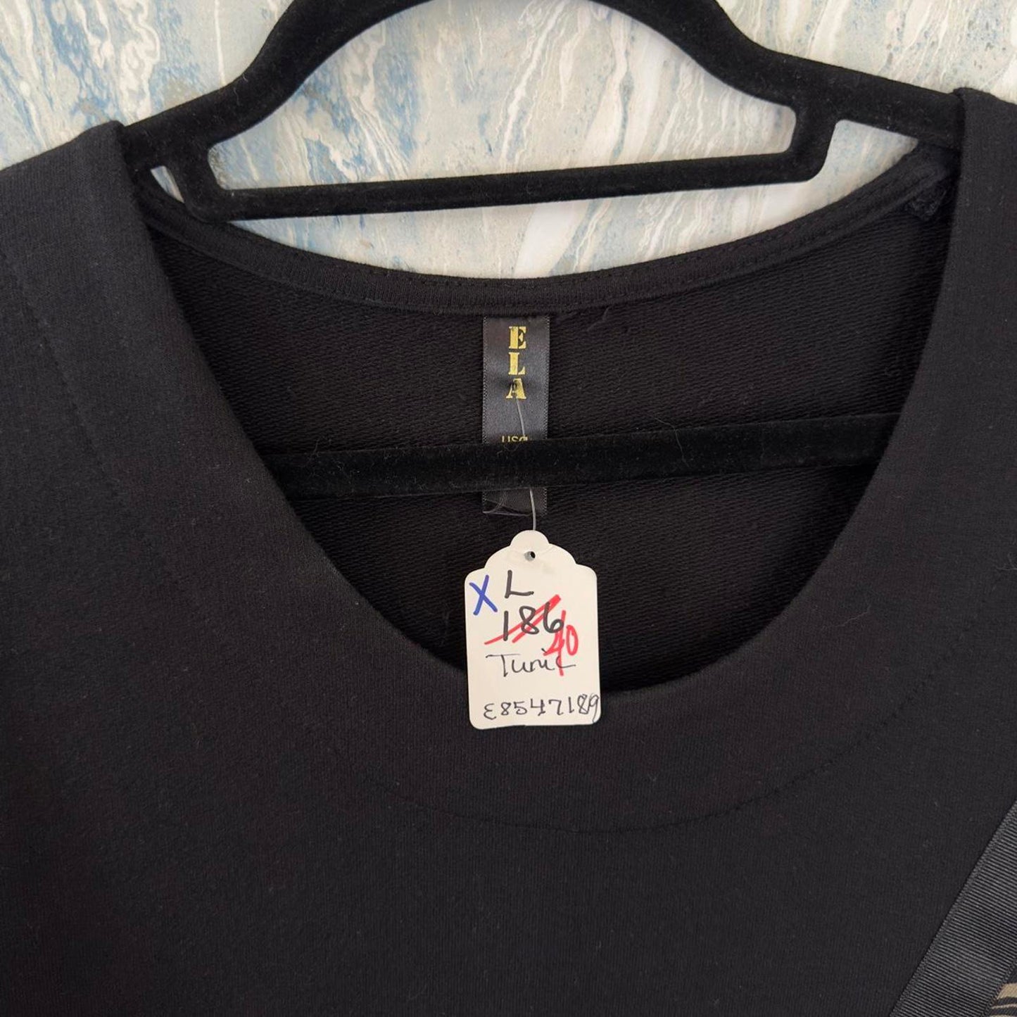 Boho Black Patchwork Geometric Pattern Tunic (XL)