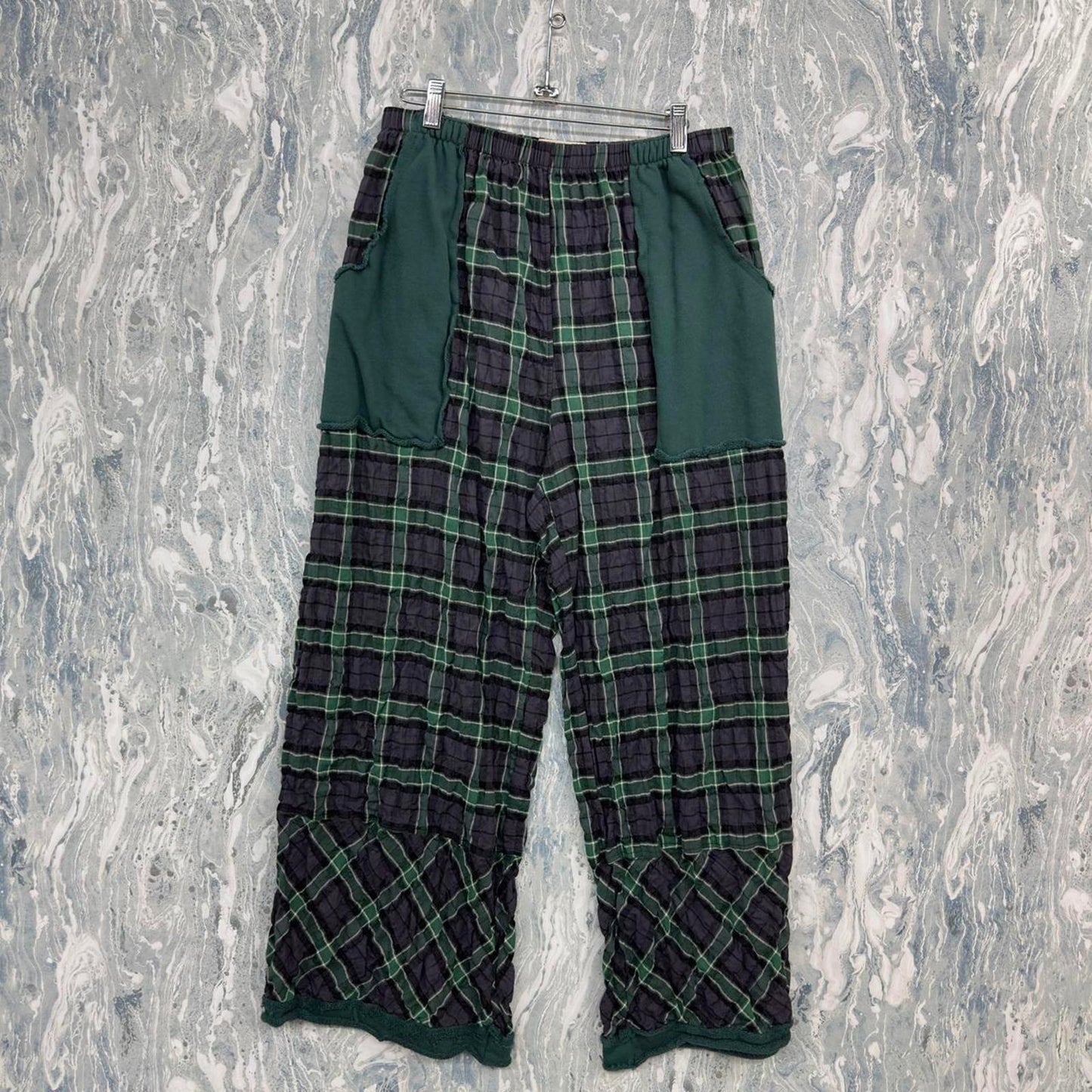 Designer Bodil Green Plaid Patchwork Pants (M)