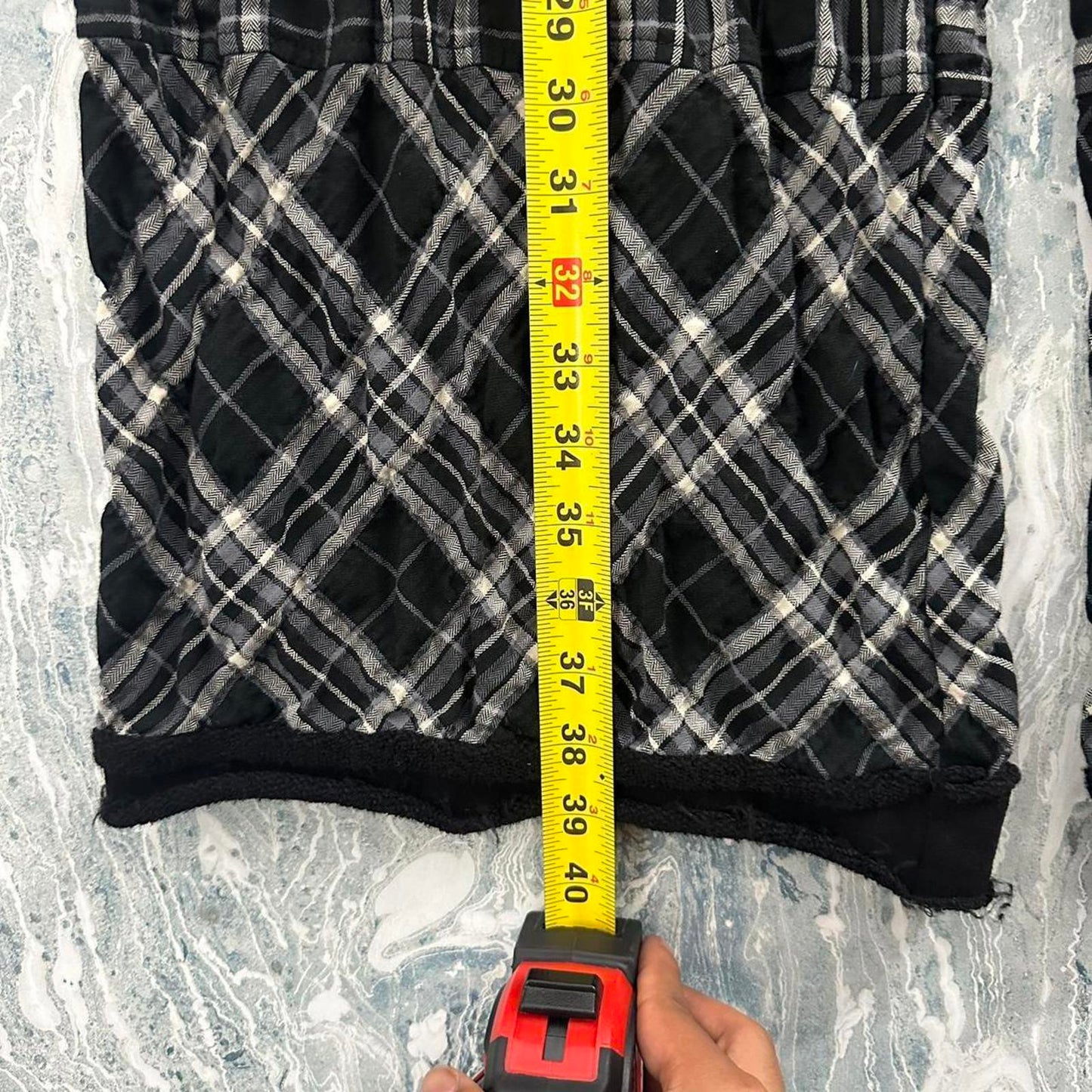 Indie black & white plaid checkered parachute pants (S)