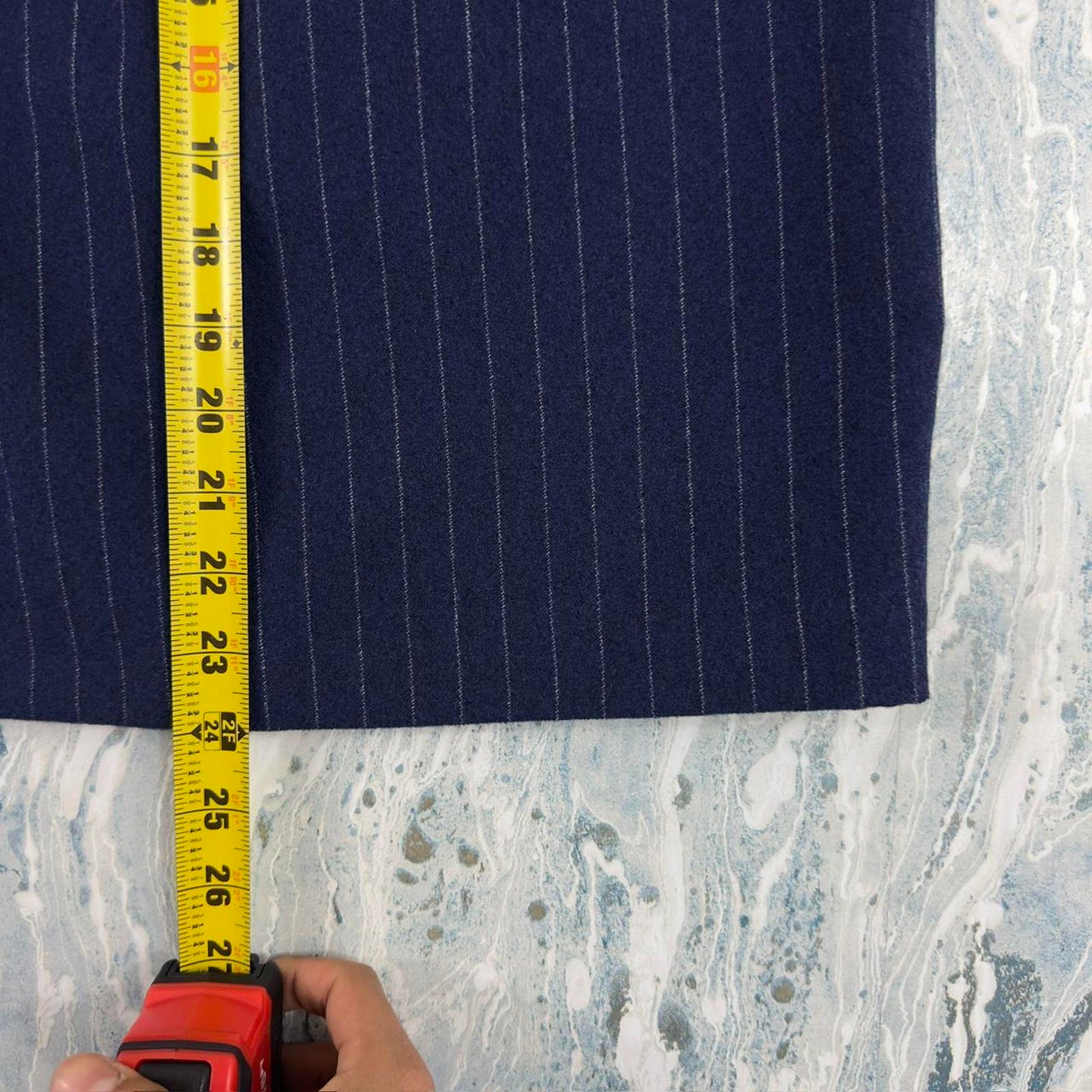 Vintage Larry Levine Classic Navy Pinstripe Pencil Skirt (6)