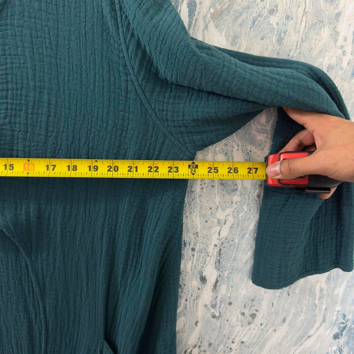 Boho Designer Teal Textured Tunic Dress (L)