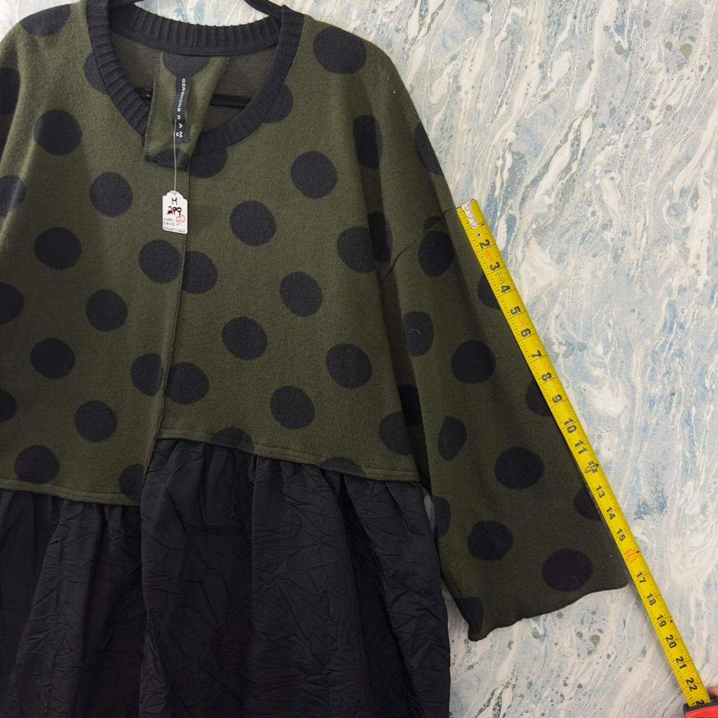Designer Whimsygoth Dark Green & Black Polka Dot Smock Dress (M)