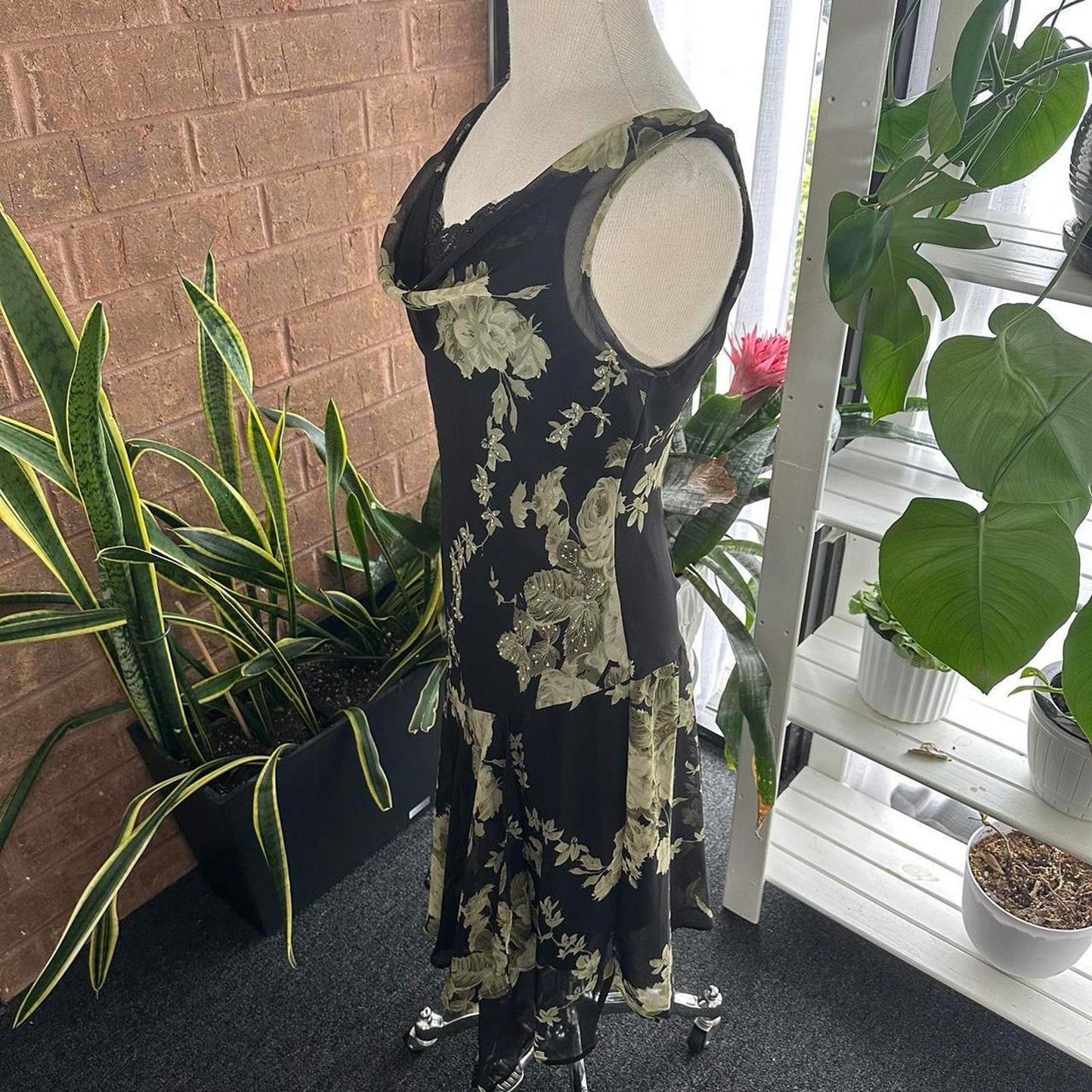 Vintage 90s Beaded Black & Green Maxidress (M)