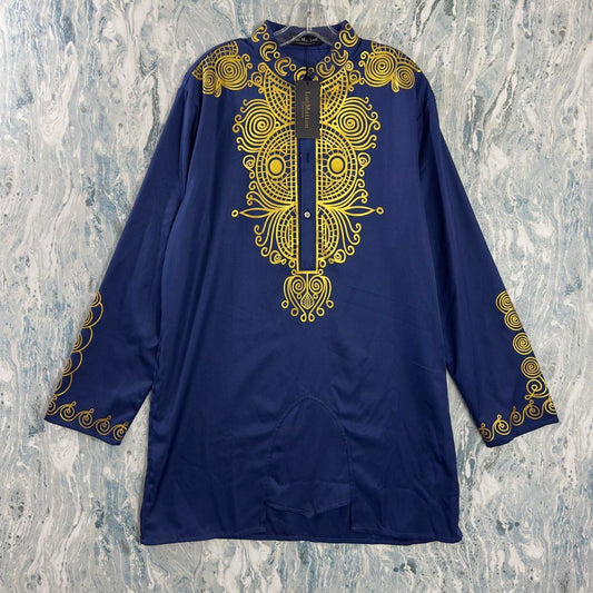 Cultural Navy Blue & Gold Embroidered Tunic (XL)