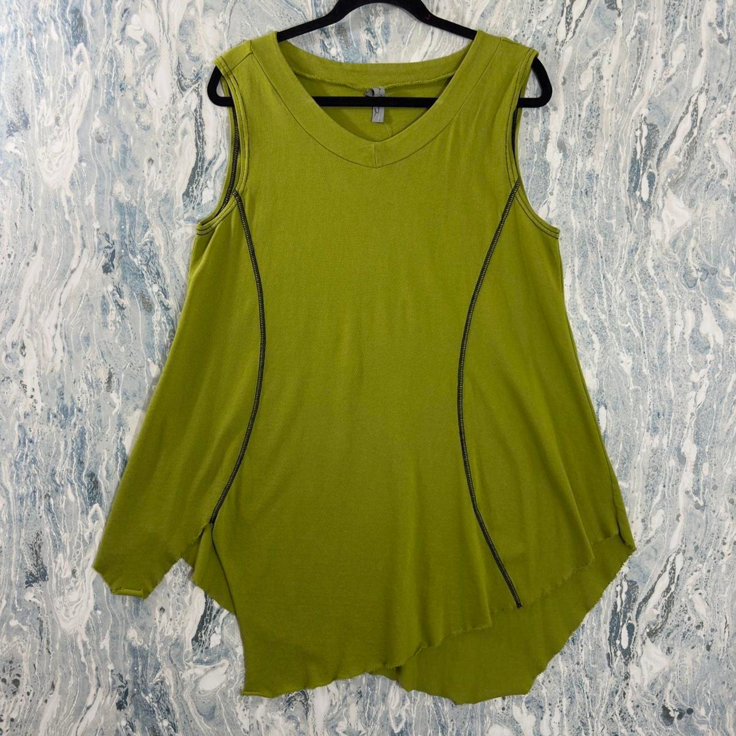 Designer Boho Green Sleeveless Tunic Tank Top (M)