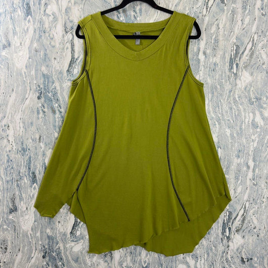 Designer Boho Green Sleeveless Tunic Tank Top (M)