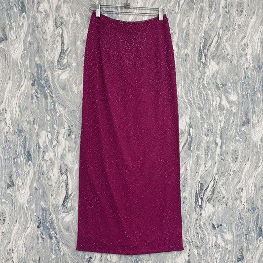 Vintage Andretta Donatello Beaded Hot Pink Silk Maxi Skirt (XS)