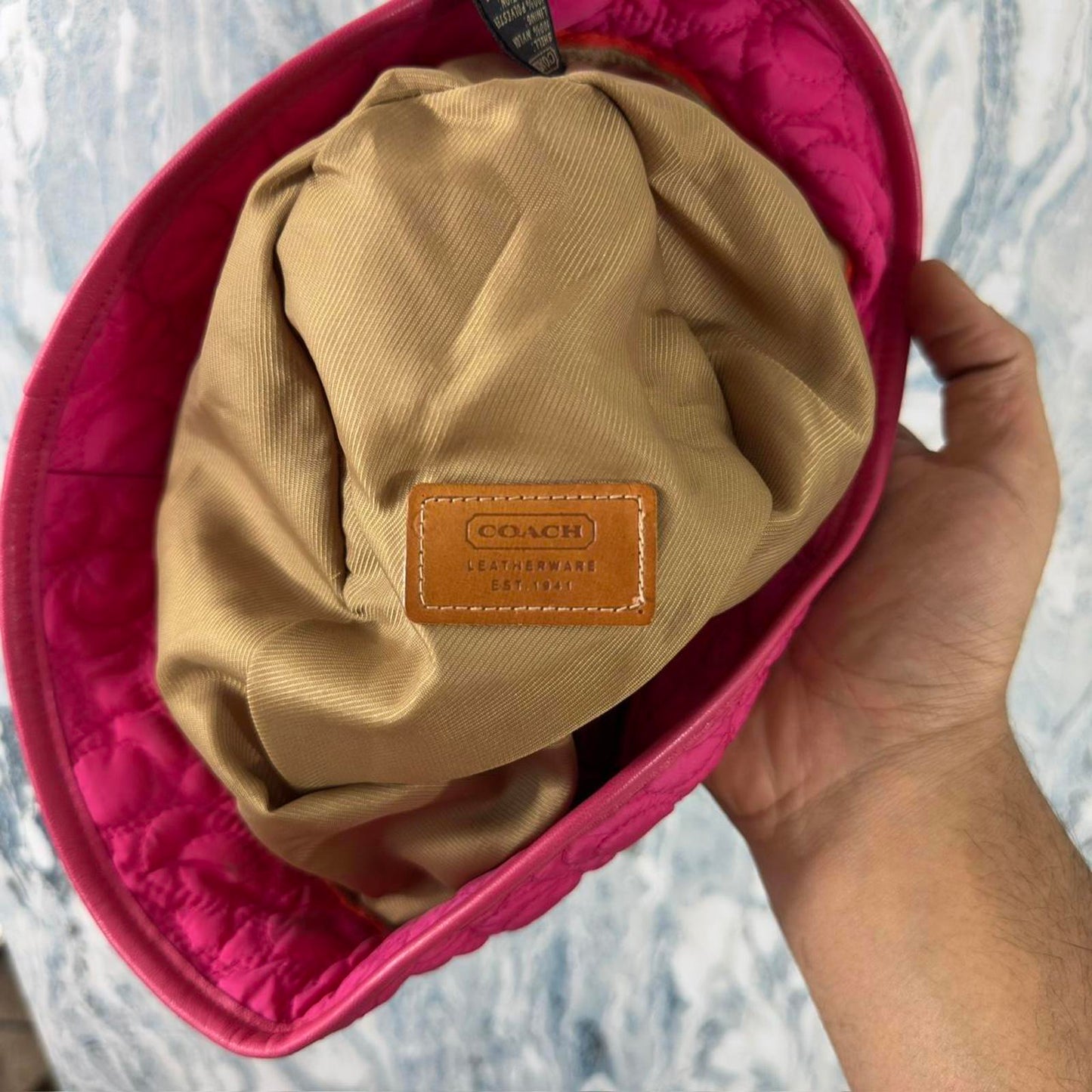 Coach Pink Quilted Bucket Hat