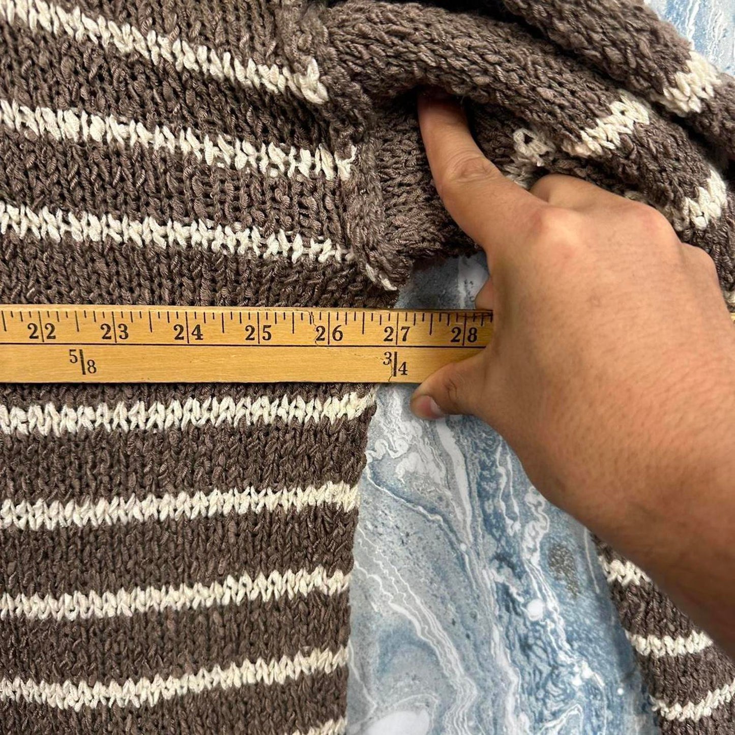 Designer Striped Brown Knit Oversized Sweater (L)