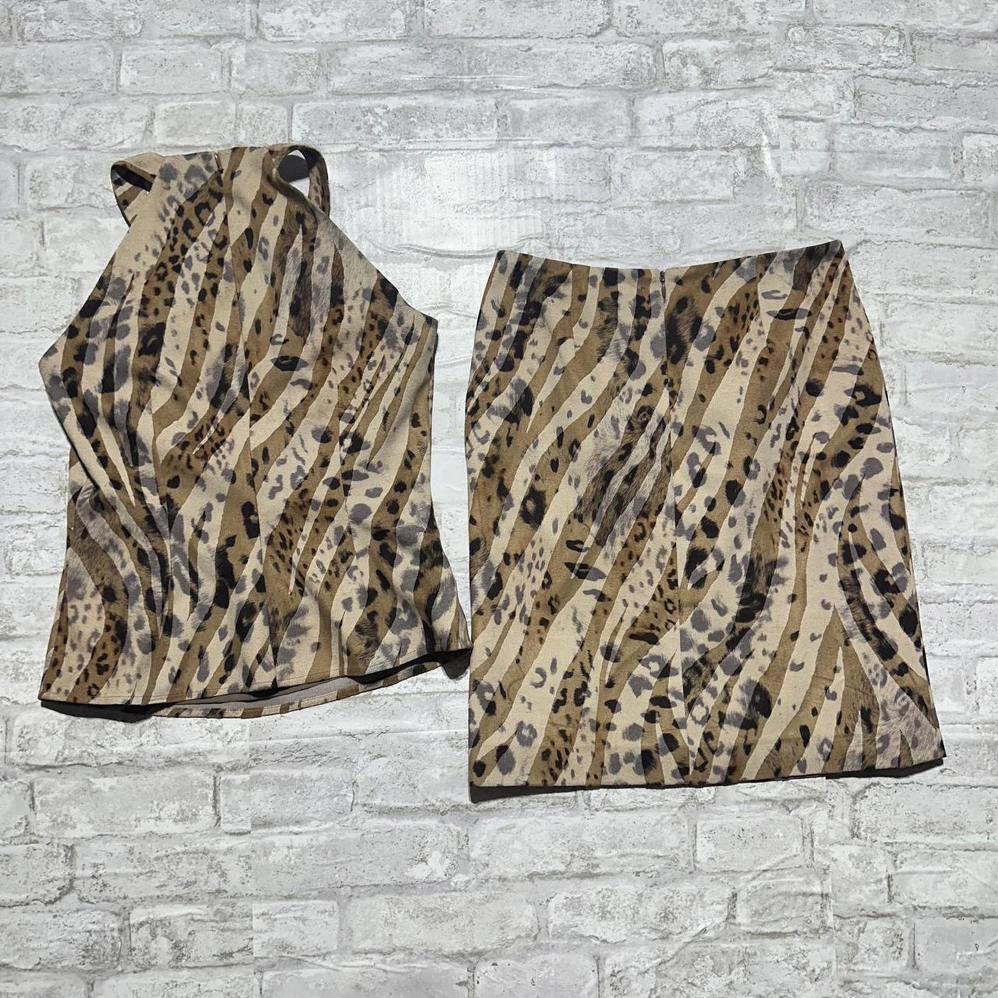 Y2K Vintage Boho Leopard Print Sleeveless Top and Skirt Set (0)