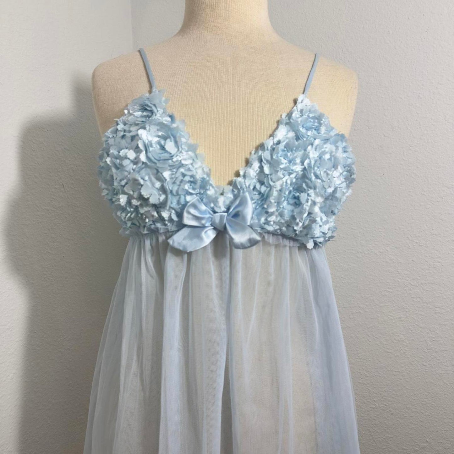 Coquette Y2k Light Blue Floral Fairy Babydoll Slip Dress (OS)