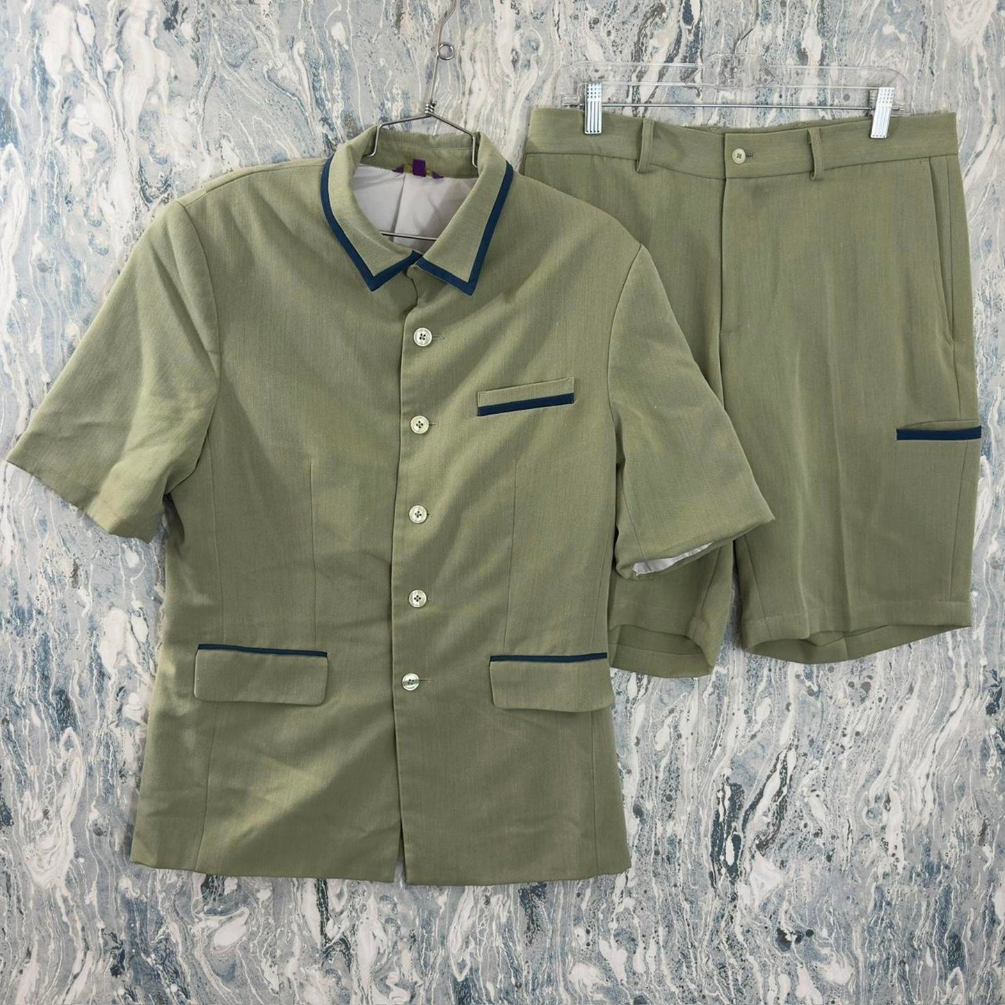 Preppy Sage Green Short Sleeve Blazer & Shorts Suit Set (M)