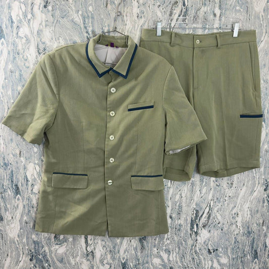 Preppy Sage Green Short Sleeve Blazer & Shorts Suit Set (M)