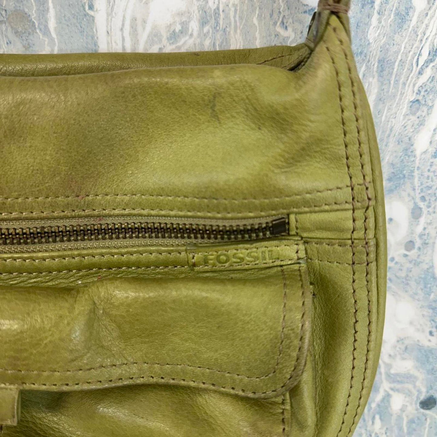 Fossil Leather Olive Green Shoulder Bag