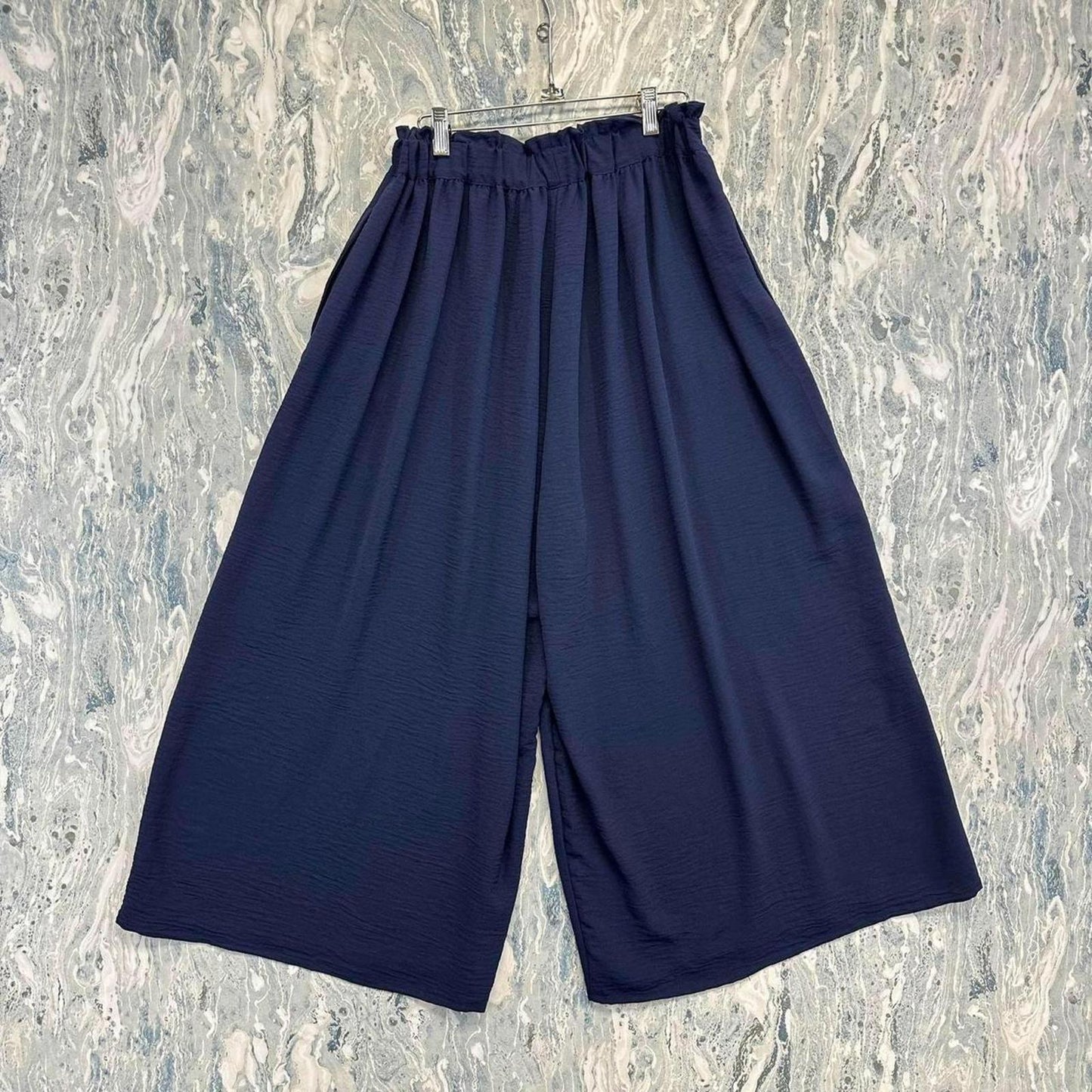 Designer Boho Navy Blue Wide Leg Elastic Waist Women's Pants (2)