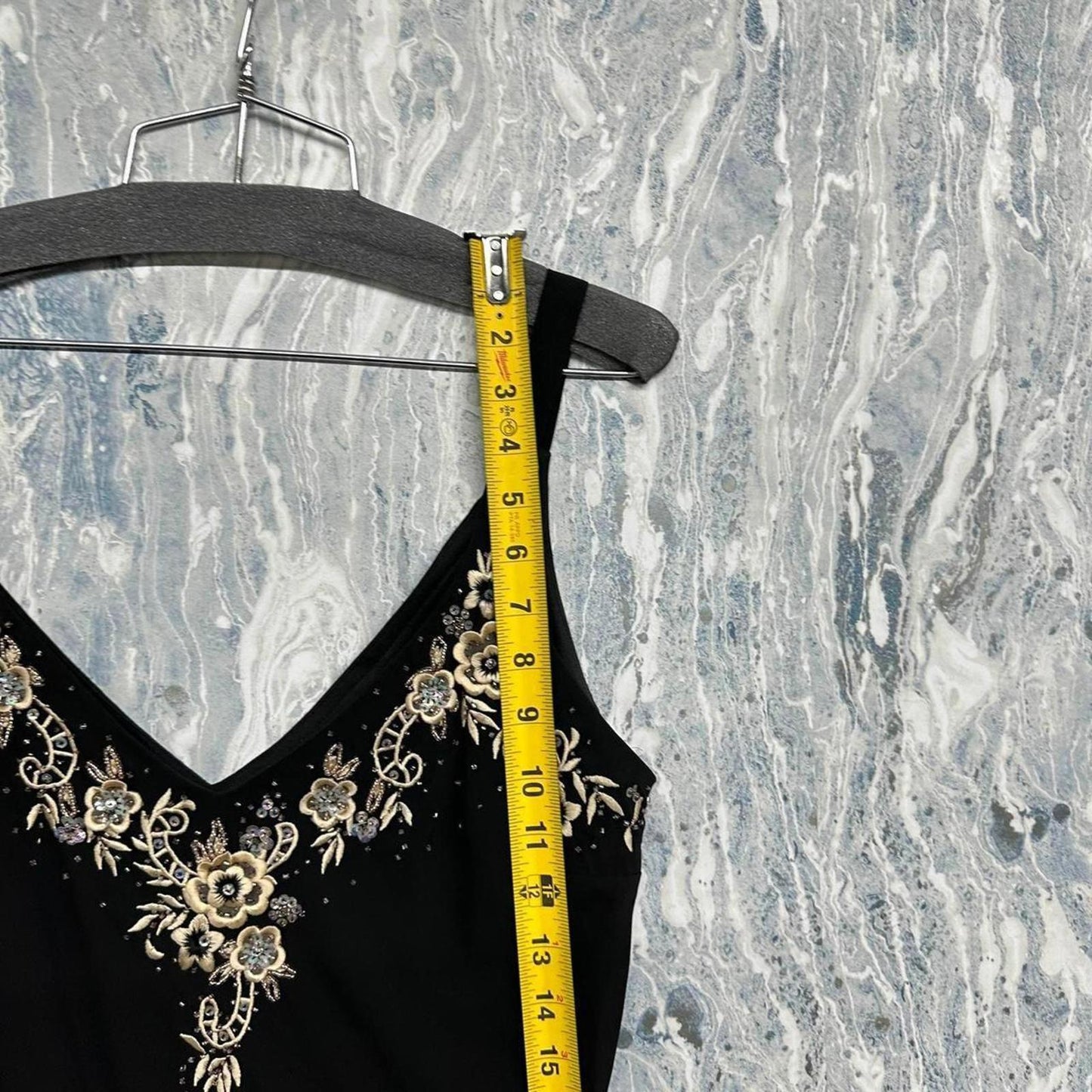 LESLIE FAY Vintage Fairy Black Embroidered V-Neck Dress (10)