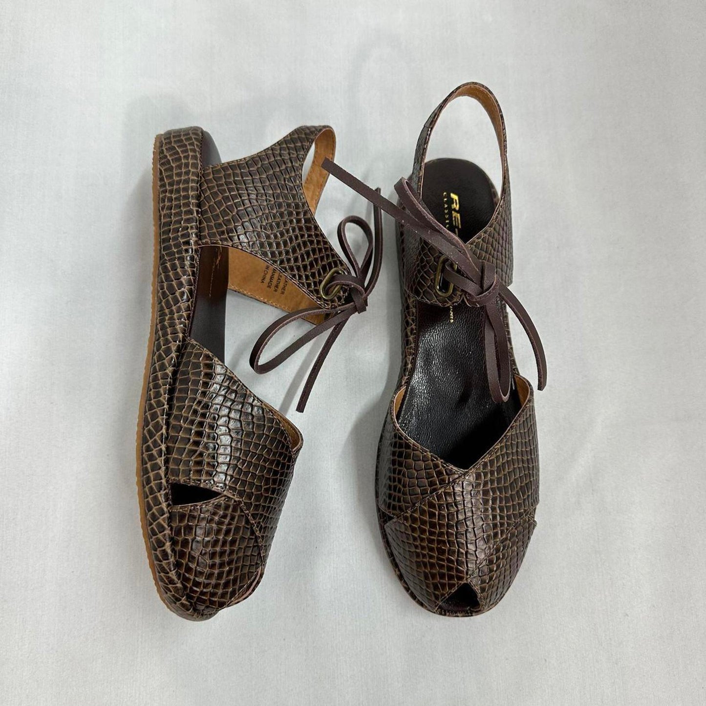 Re-Mix Classic Vintage Brown Peep Toe Leather Sandals (8)