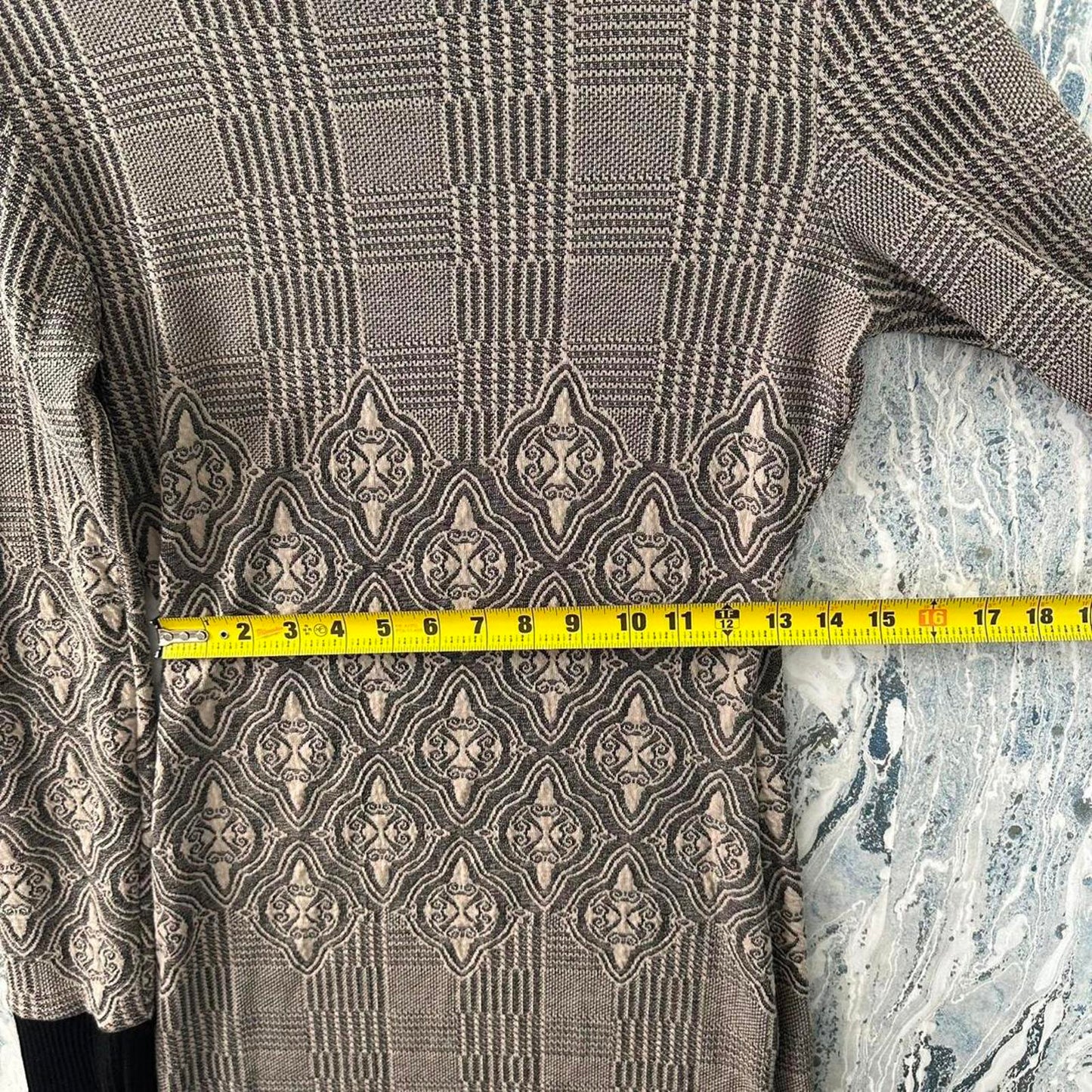 Preppy Vintage Plaid Tan Pattern Long Sleeve Dress (Size 42)