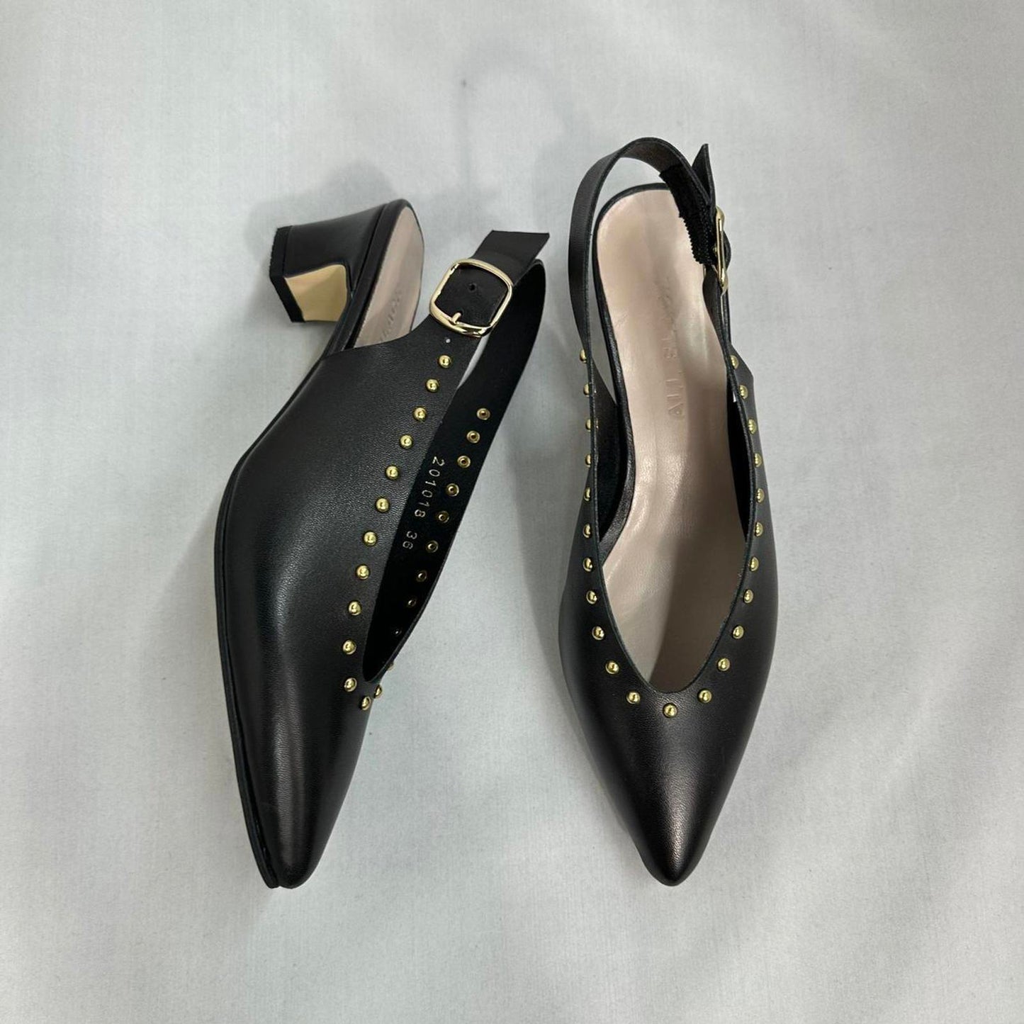 Designer Regency Slingback Studded Black Kitten Heels (5.5)