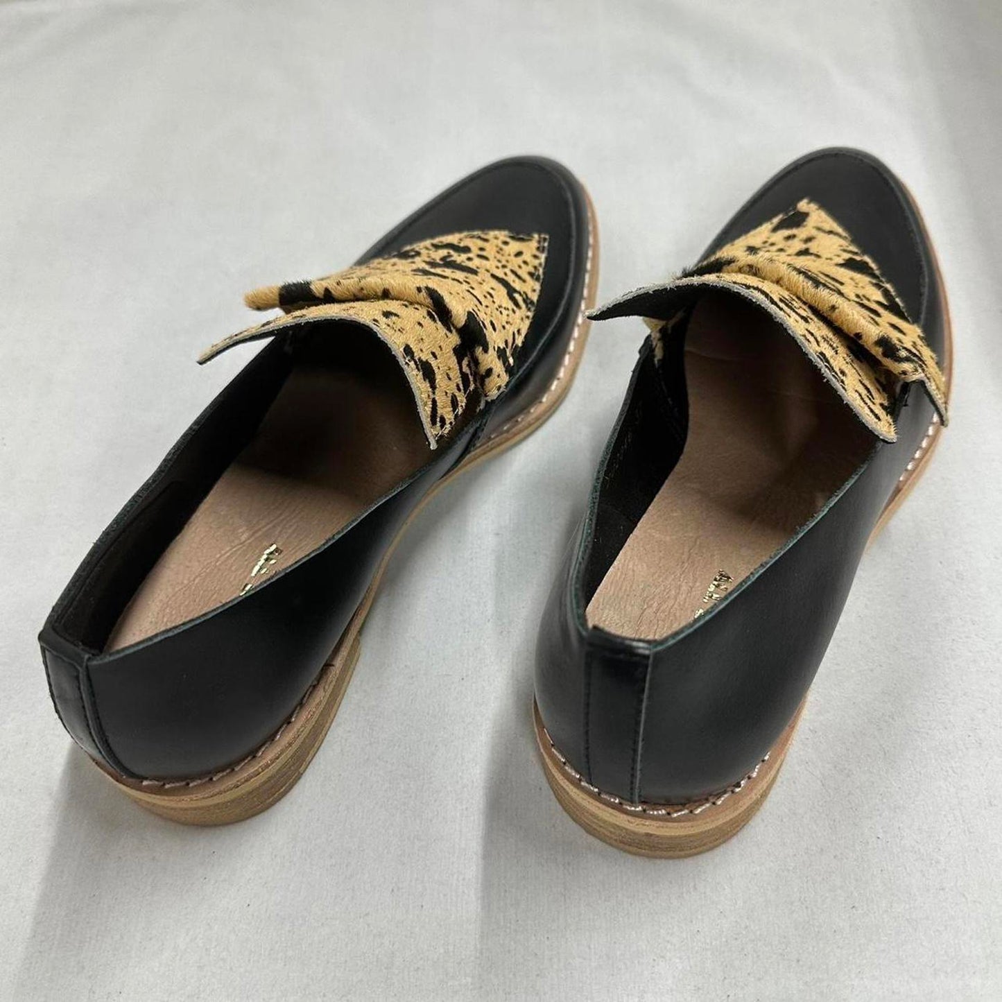 Designer Flat Bow Cowman Black Splatter Loafers (37)