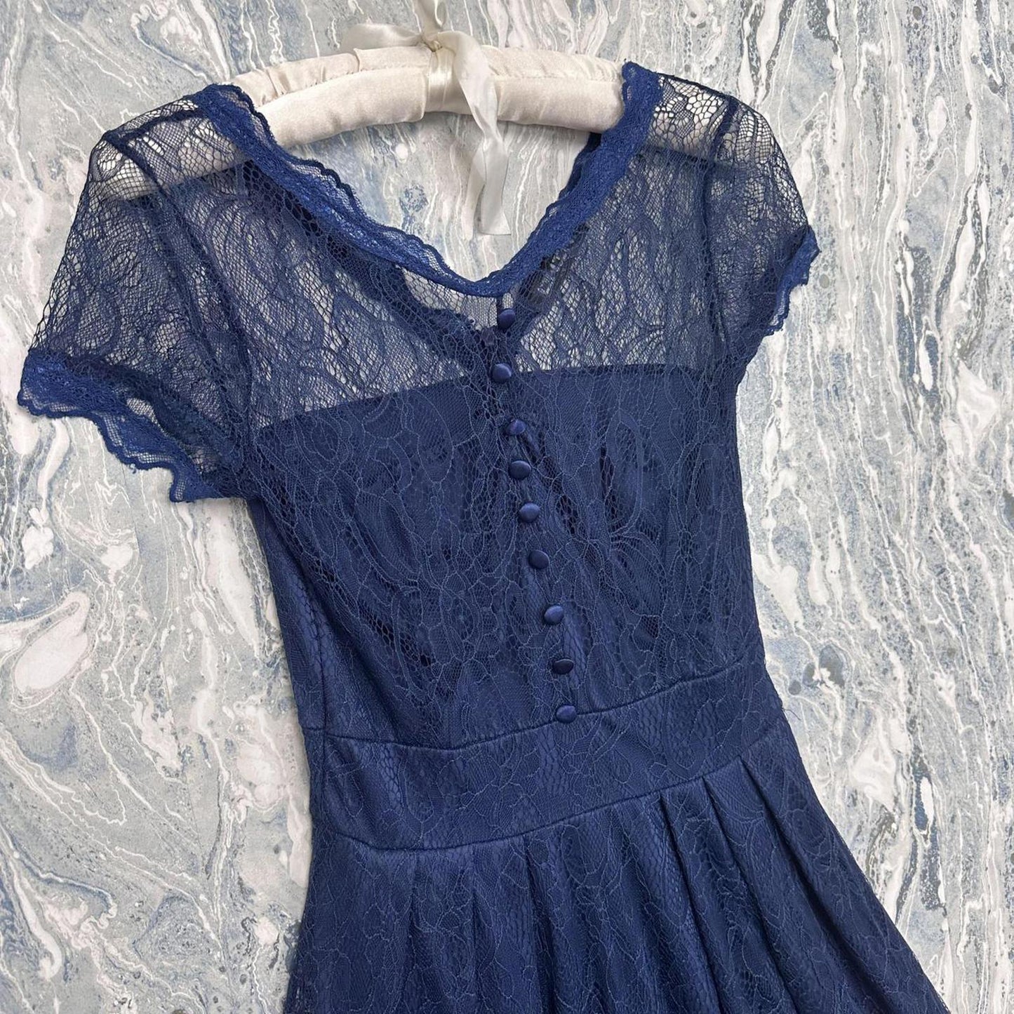 Fairycore Boho Lace Mesh Navy Blue Maxidress (S)