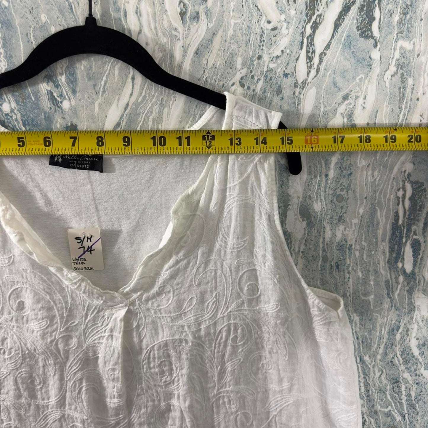 Boho Designer White Embroidered Tank Top (S/M)